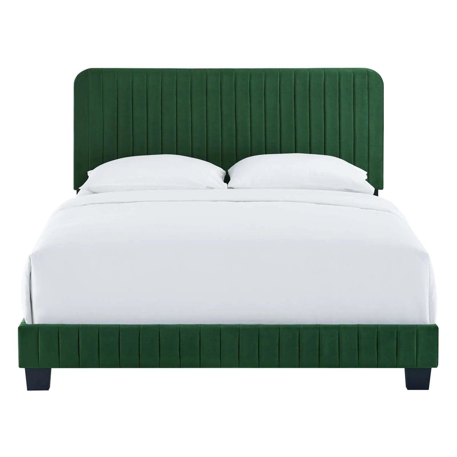 Celine Channel Tufted Performance Velvet Queen Platform Bed Emerald MOD-6334-EME