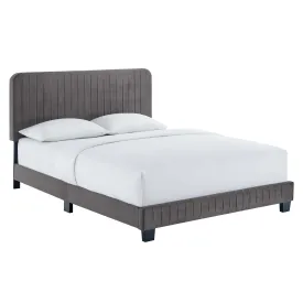 Celine Channel Tufted Performance Velvet Queen Platform Bed Gray MOD-6334-GRY