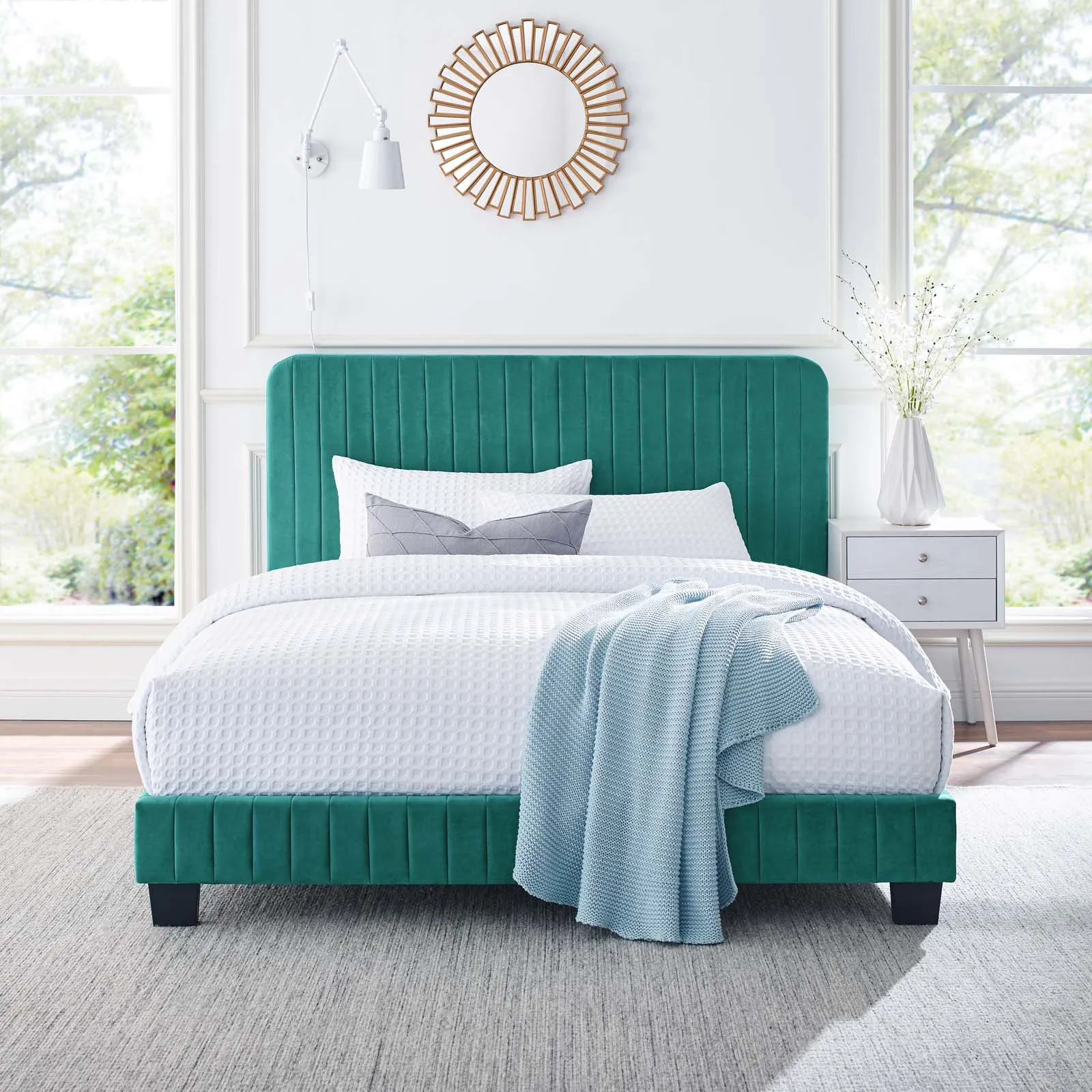 Celine Channel Tufted Performance Velvet Queen Platform Bed Teal MOD-6334-TEA