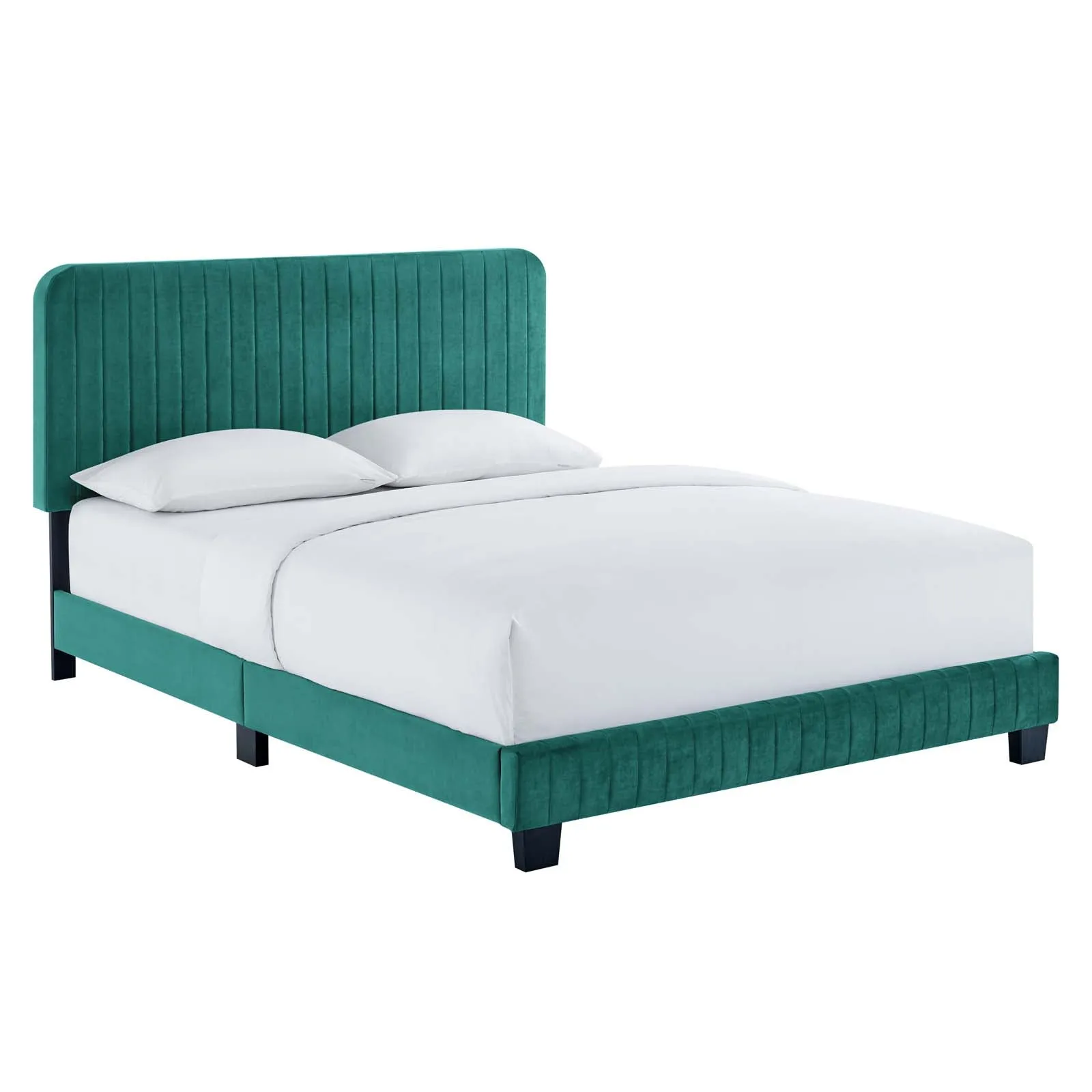 Celine Channel Tufted Performance Velvet Queen Platform Bed Teal MOD-6334-TEA