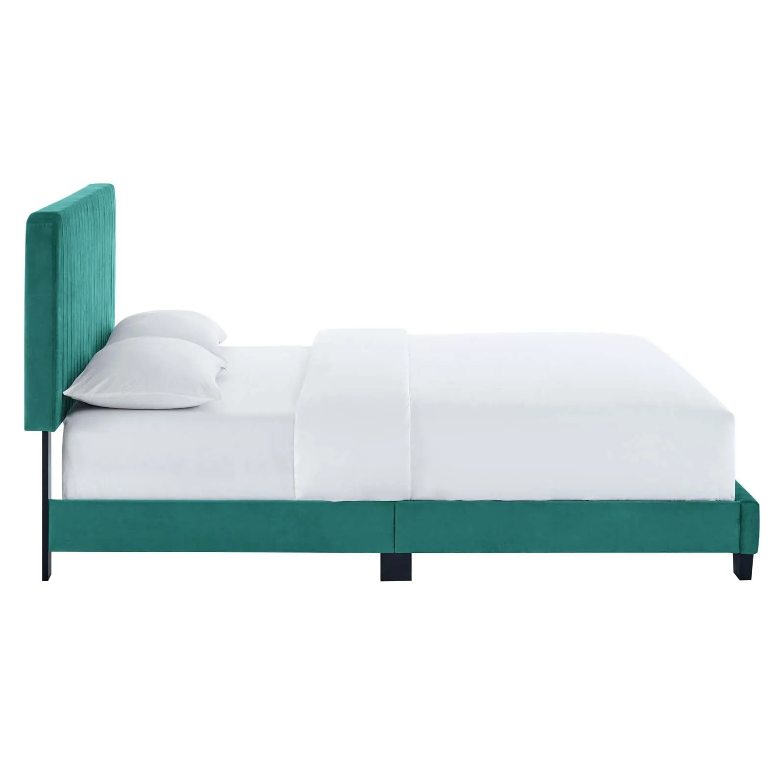 Celine Channel Tufted Performance Velvet Queen Platform Bed Teal MOD-6334-TEA