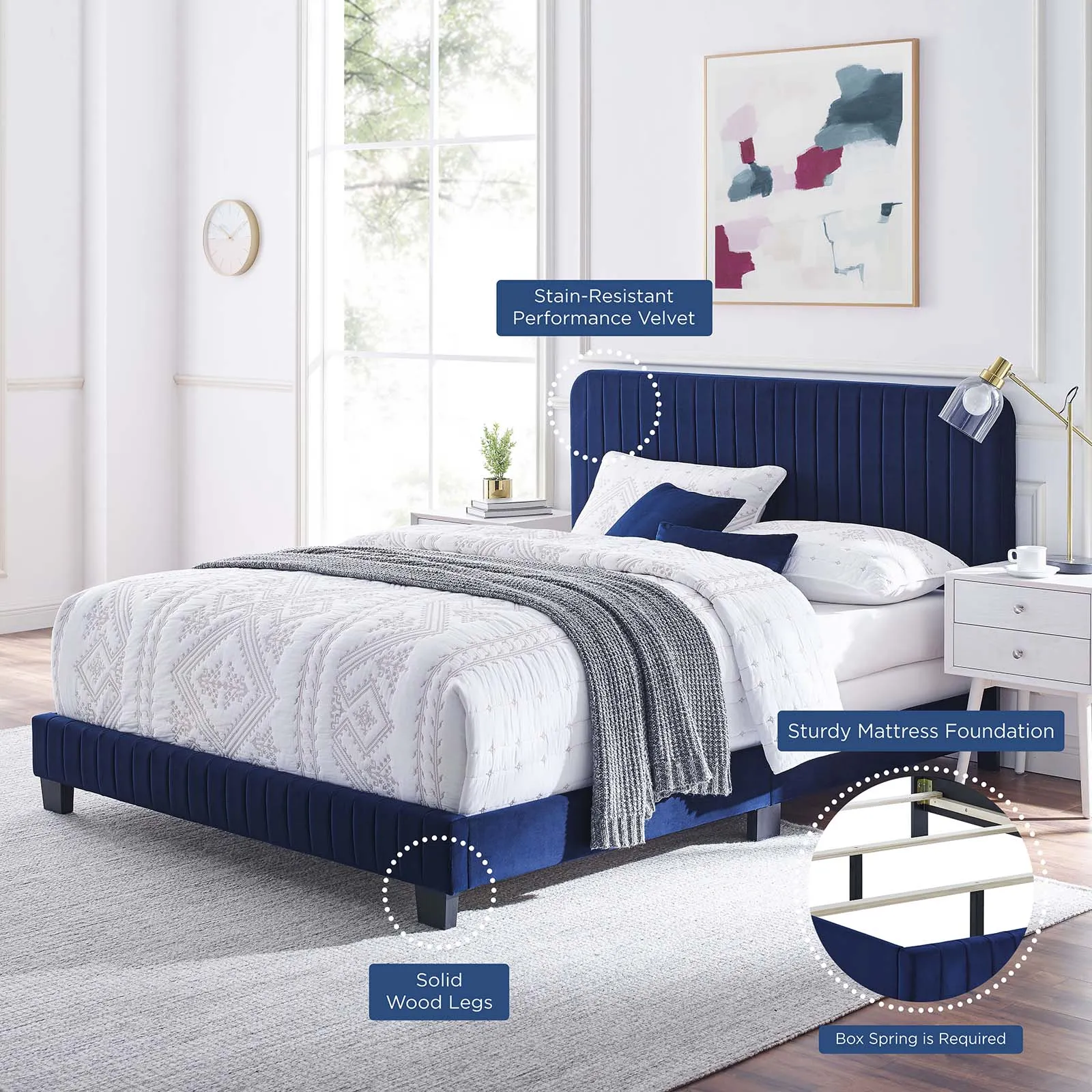 Celine Channel Tufted Performance Velvet Twin Bed Navy MOD-6332-NAV