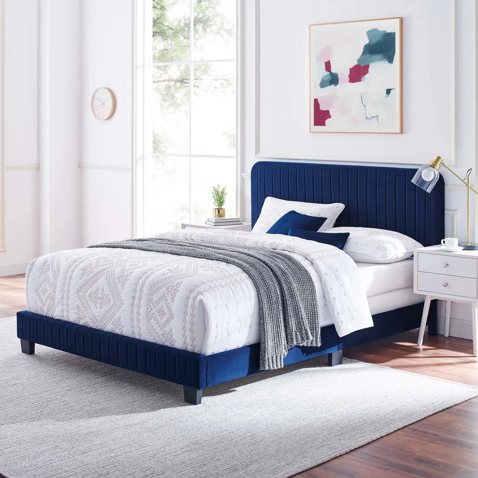 Celine Channel Tufted Performance Velvet Twin Bed Navy MOD-6332-NAV