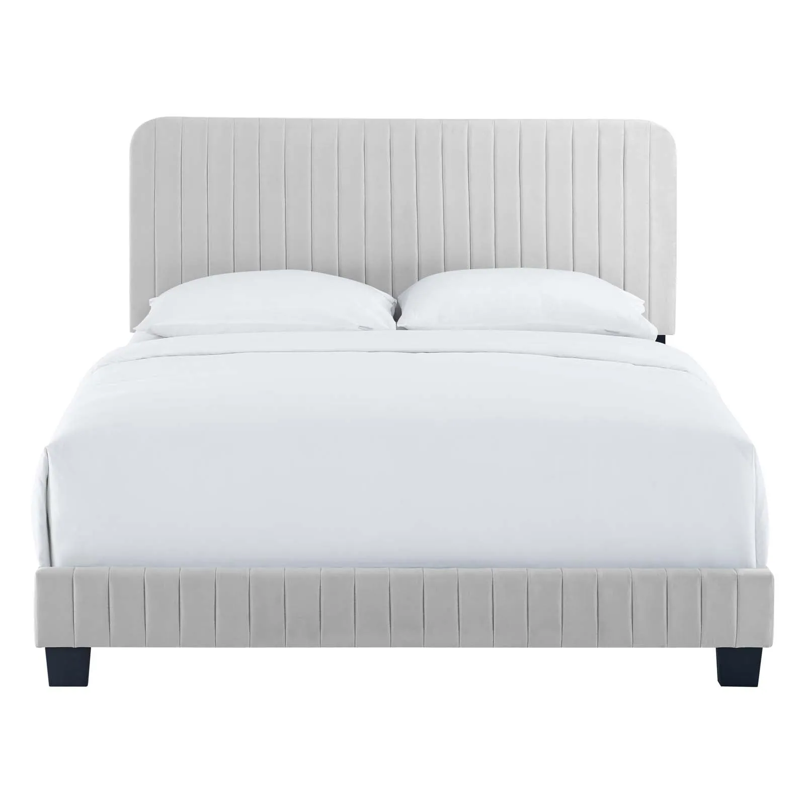 Celine Channel Tufted Performance Velvet Twin Platform Bed Light Gray MOD-6336-LGR