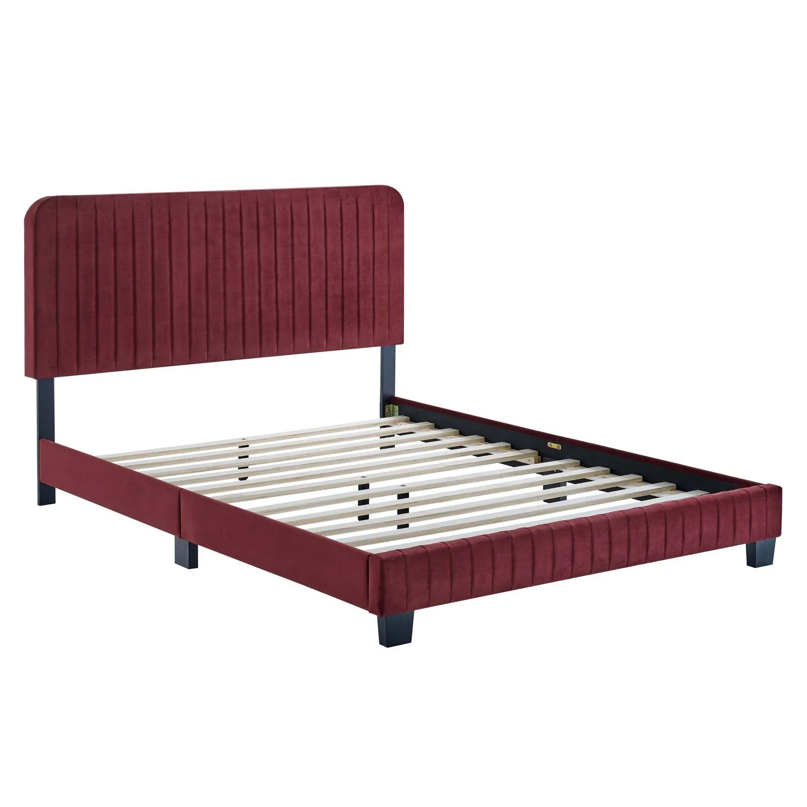 Celine Channel Tufted Performance Velvet Twin Platform Bed Maroon MOD-6336-MAR