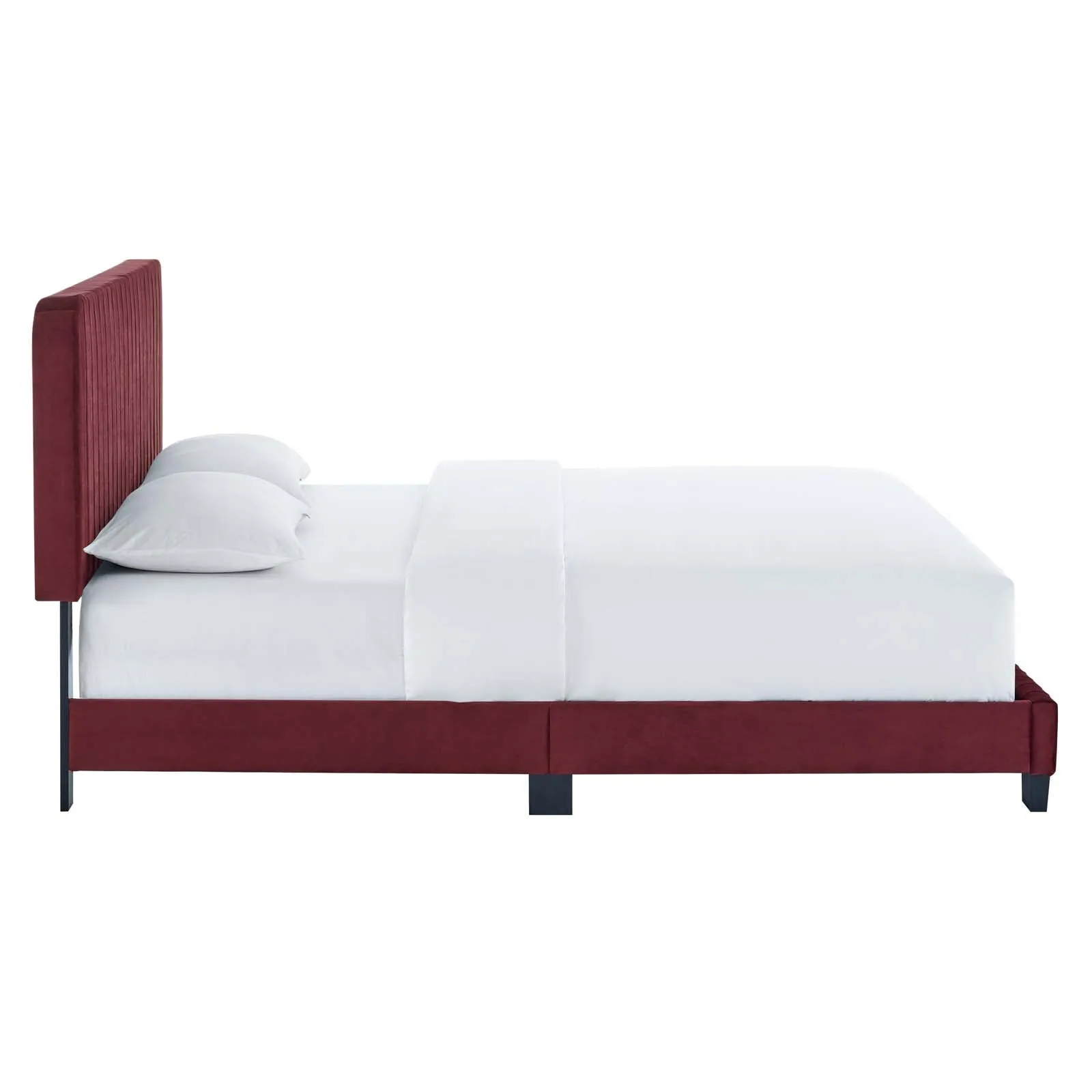 Celine Channel Tufted Performance Velvet Twin Platform Bed Maroon MOD-6336-MAR