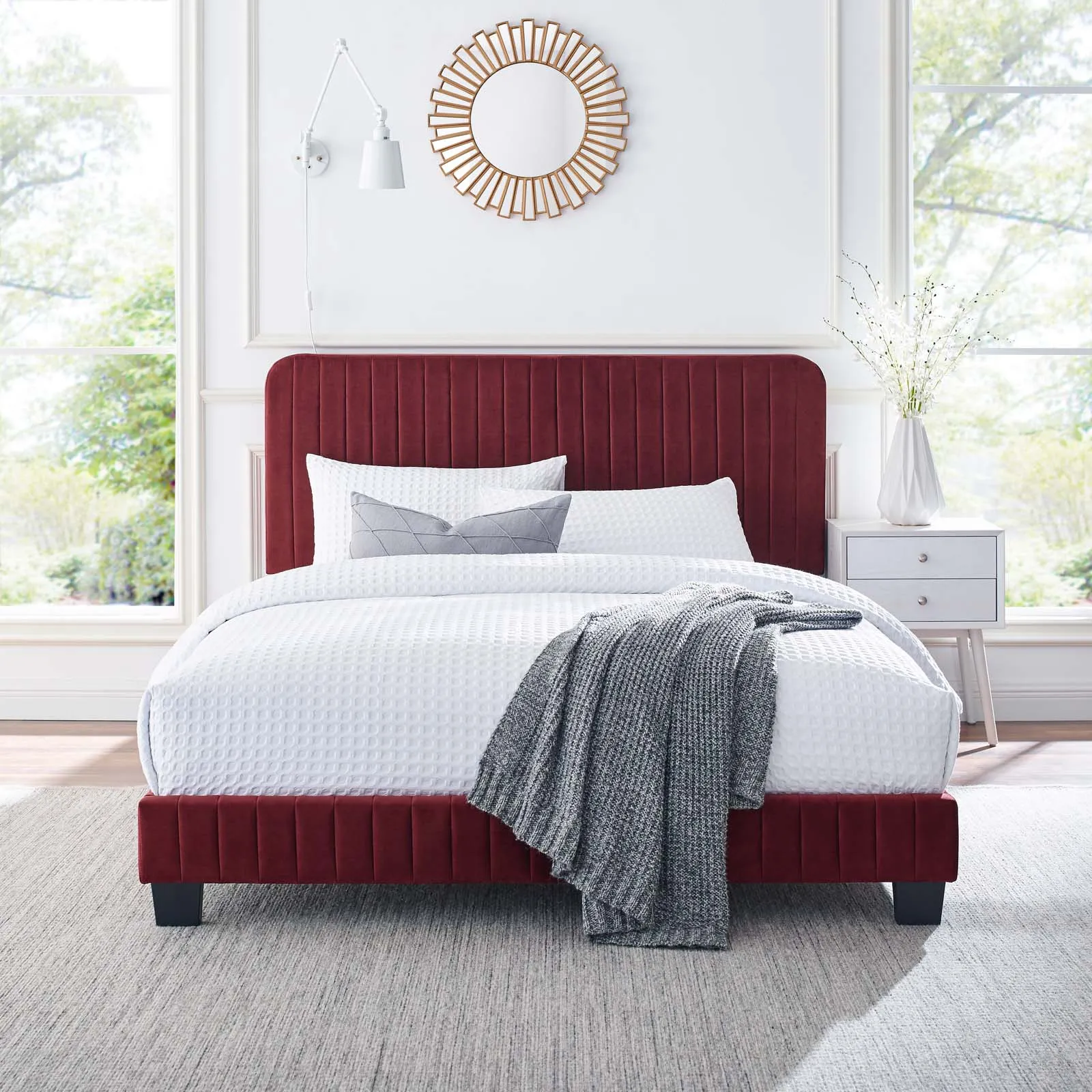 Celine Channel Tufted Performance Velvet Twin Platform Bed Maroon MOD-6336-MAR