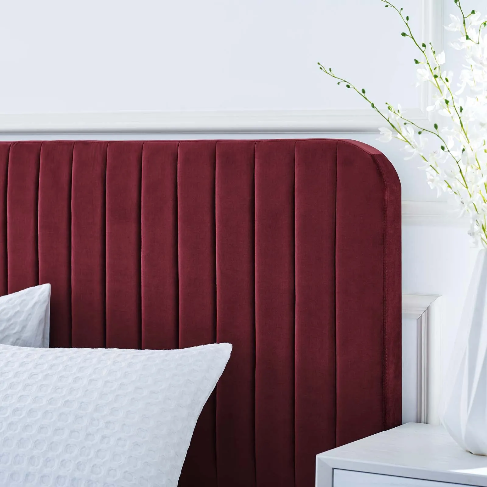 Celine Channel Tufted Performance Velvet Twin Platform Bed Maroon MOD-6336-MAR