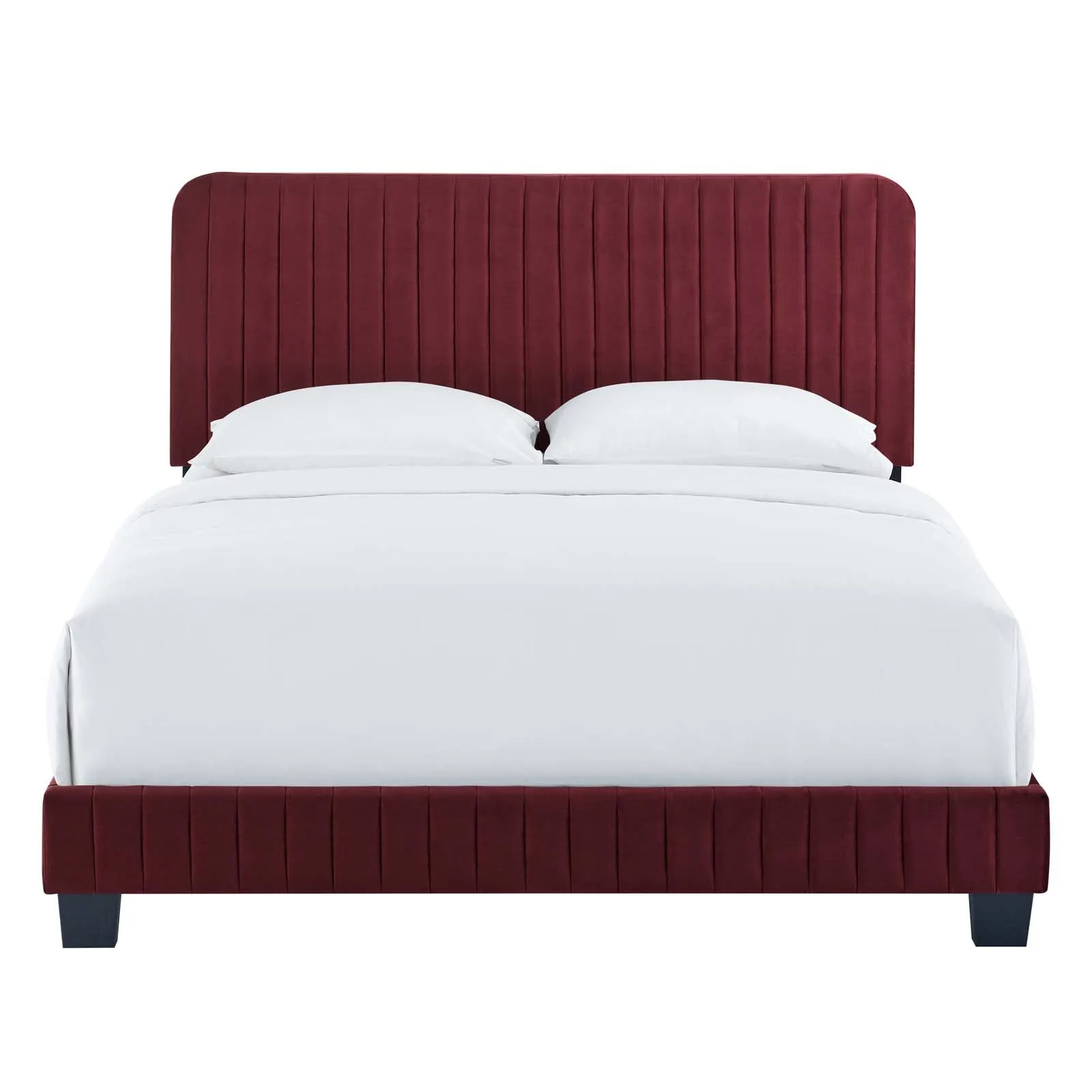 Celine Channel Tufted Performance Velvet Twin Platform Bed Maroon MOD-6336-MAR