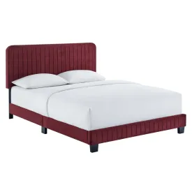 Celine Channel Tufted Performance Velvet Twin Platform Bed Maroon MOD-6336-MAR