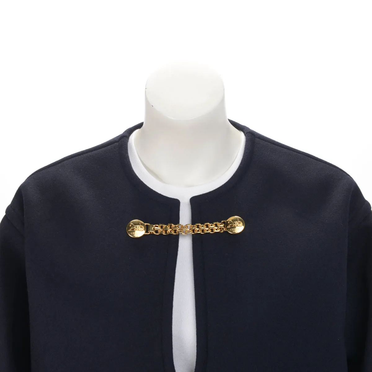 Celine Navy Wool Melton V-Neck Chain Pullover FR 38