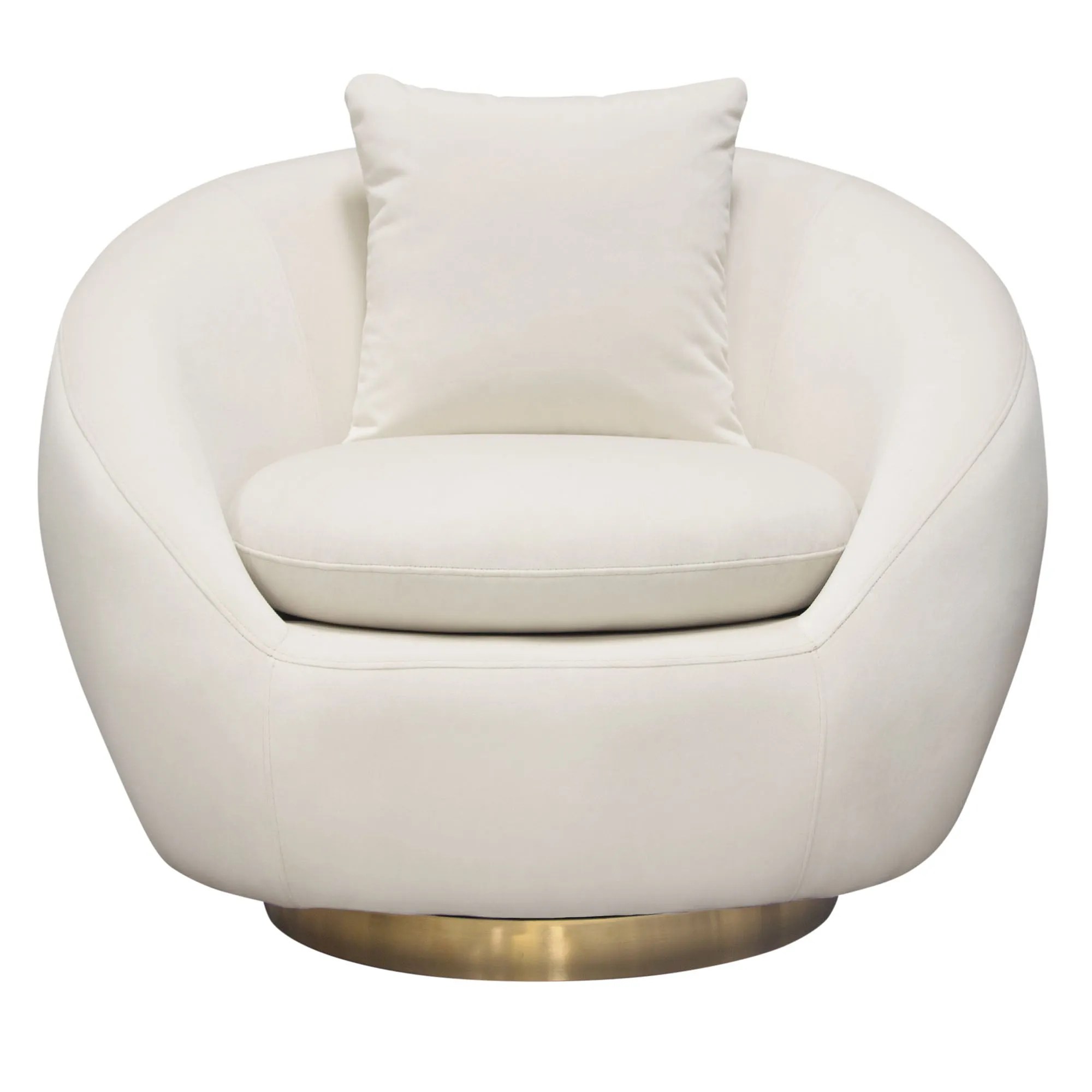 Celine Swivel Accent Chair in Light Cream Velvet w/ Brushed Gold Accent Band by Diamond Sofa