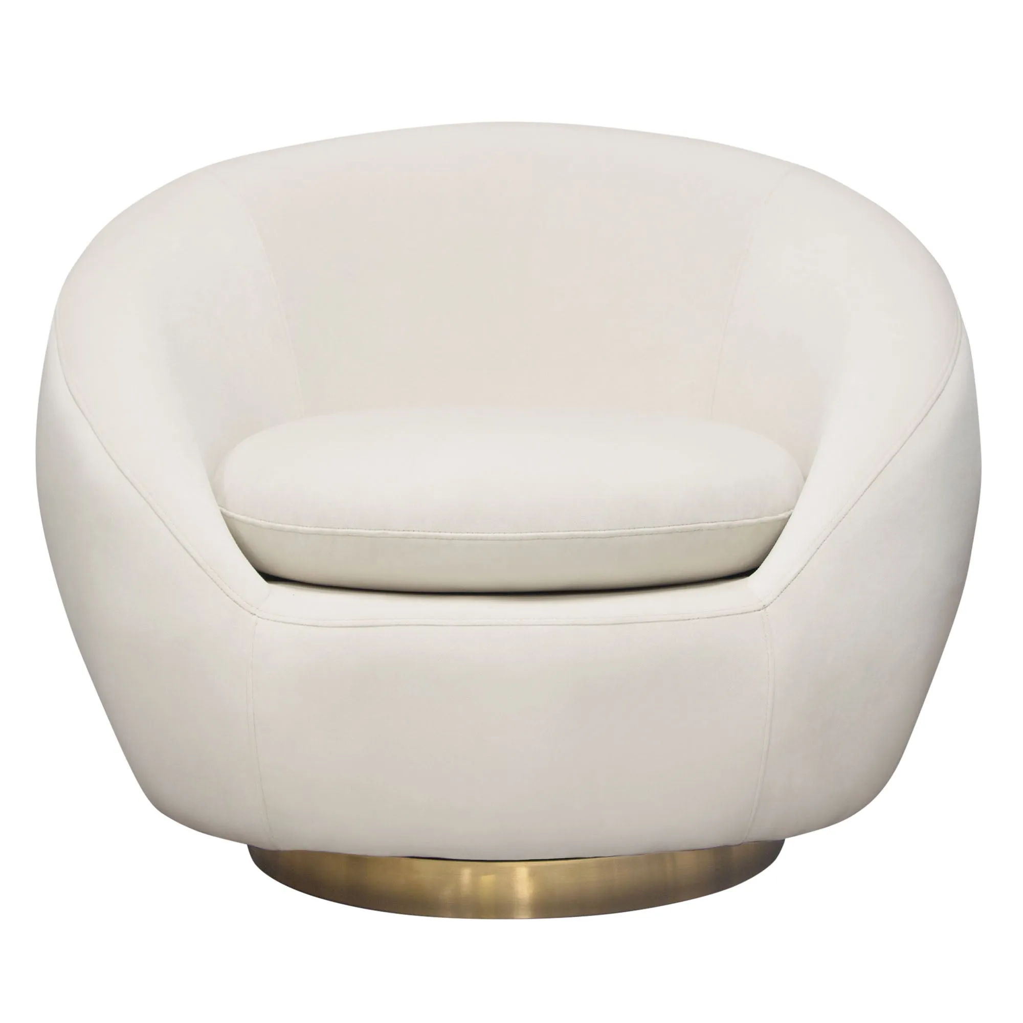 Celine Swivel Accent Chair in Light Cream Velvet w/ Brushed Gold Accent Band by Diamond Sofa