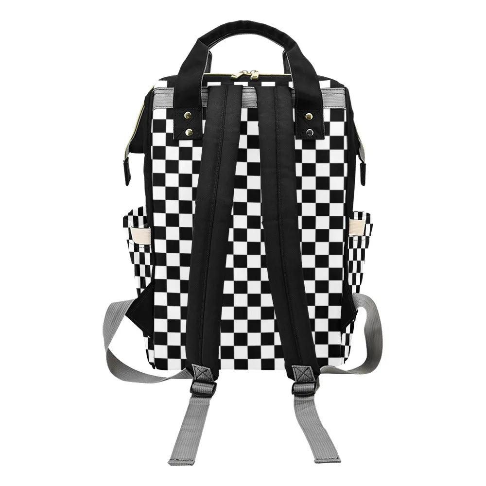 Checkered Diaper Bag Backpack, Black White Check Baby Boy Girl Waterproof Insulated Pockets Stylish Mom Dad Designer Men Women Multipurpose