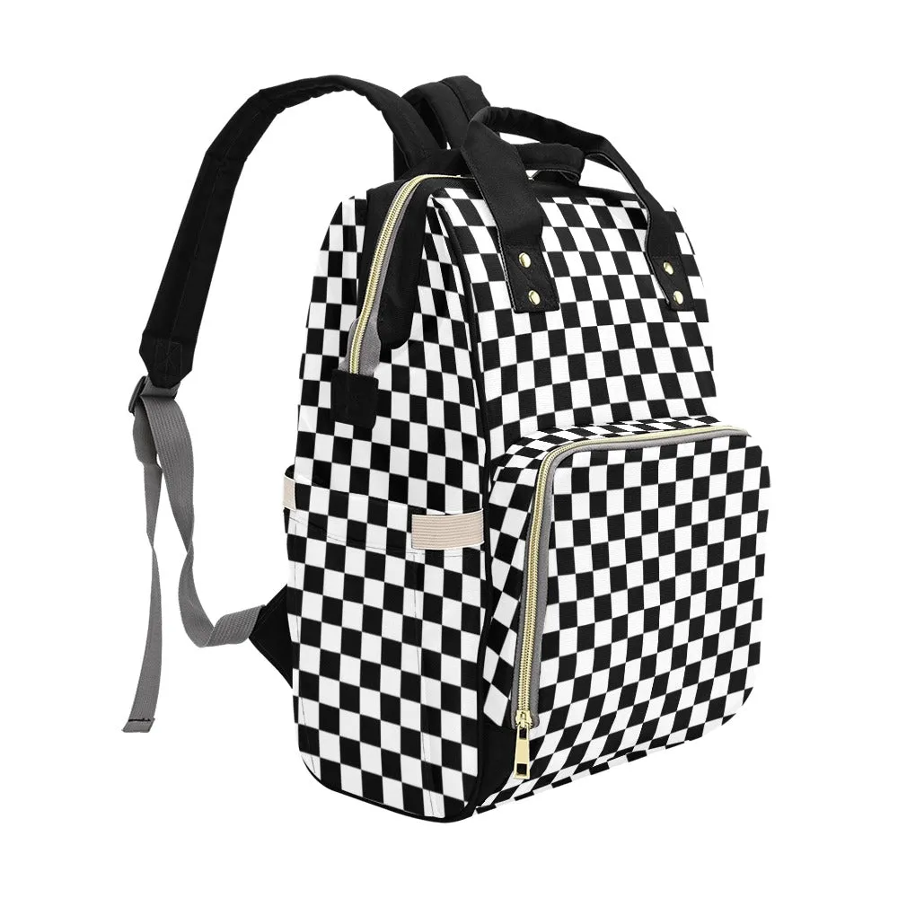 Checkered Diaper Bag Backpack, Black White Check Baby Boy Girl Waterproof Insulated Pockets Stylish Mom Dad Designer Men Women Multipurpose