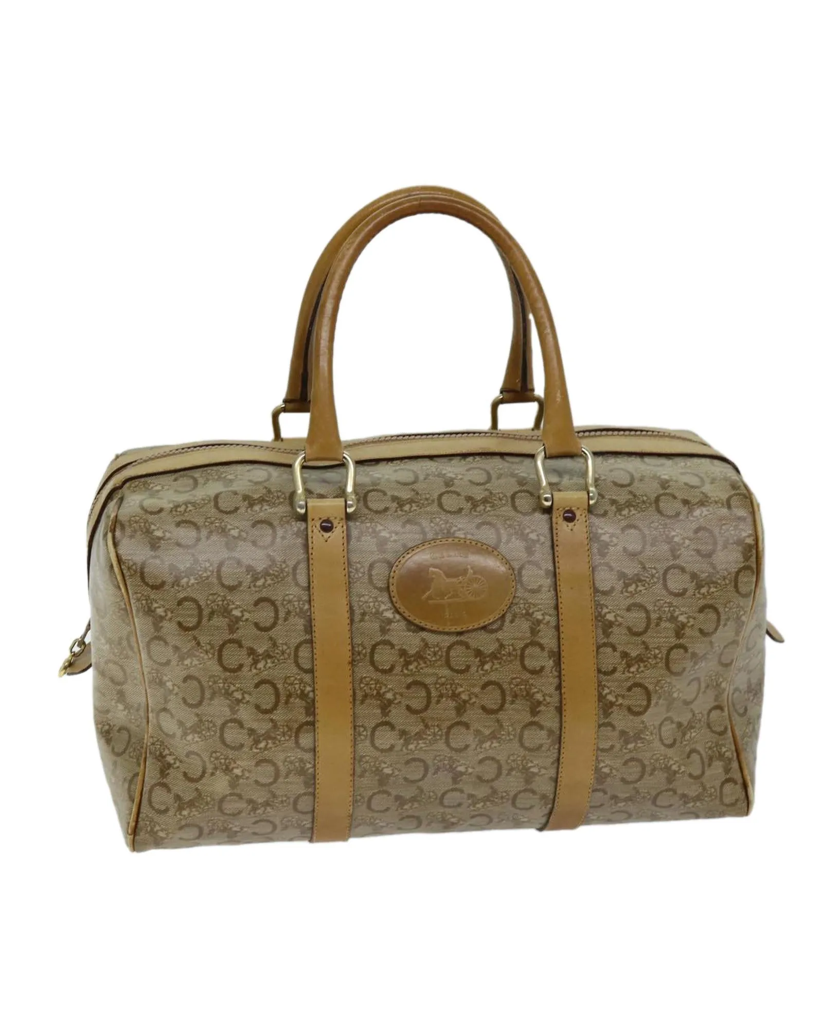 Coated Canvas Boston Bag with Macadam Print - Beige