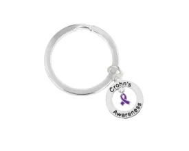 Crohn's Disease Purple Ribbon Awareness Circle Charm Split Style Keychains