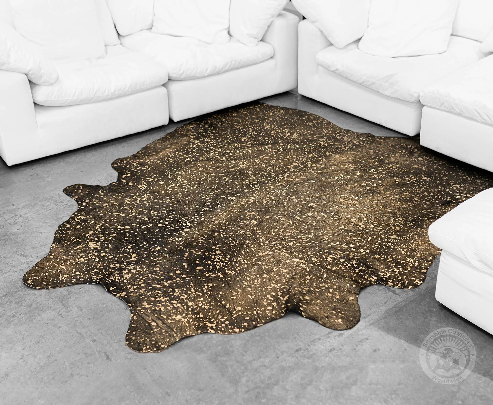 Devore Metallic Gold on Black Cowhide Rug