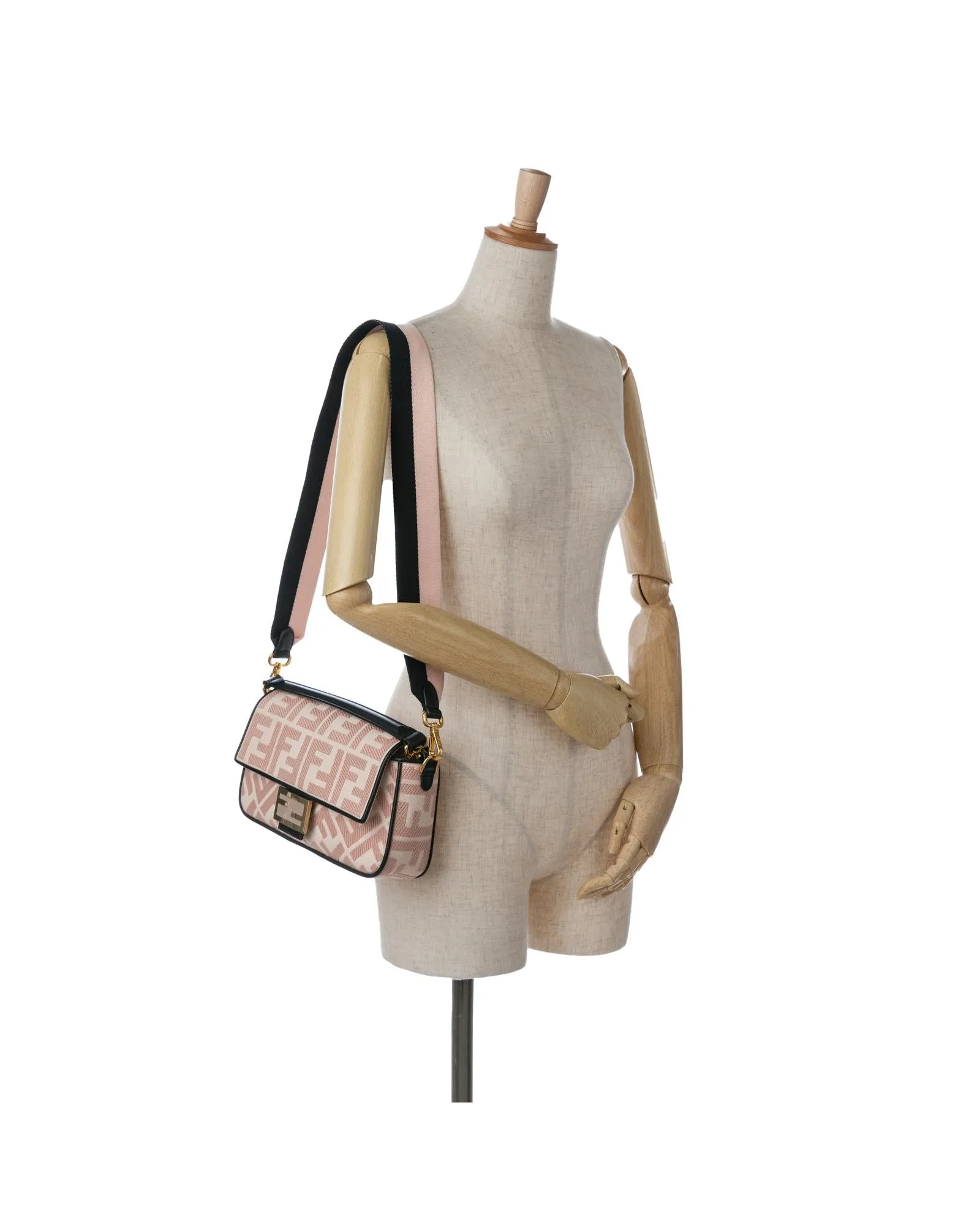 Embroidered Canvas Baguette Satchel with Leather Trim