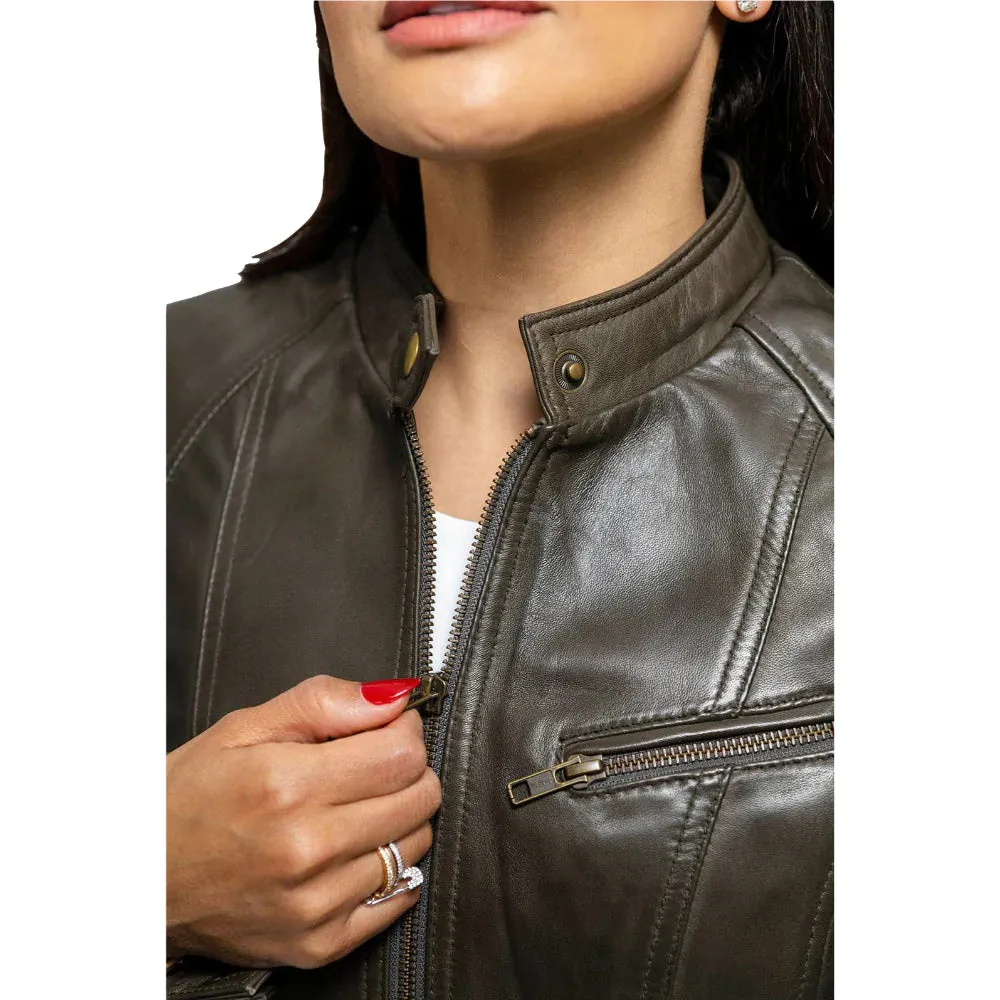 Favorite Womens Fashion Leather Jacket Army Green