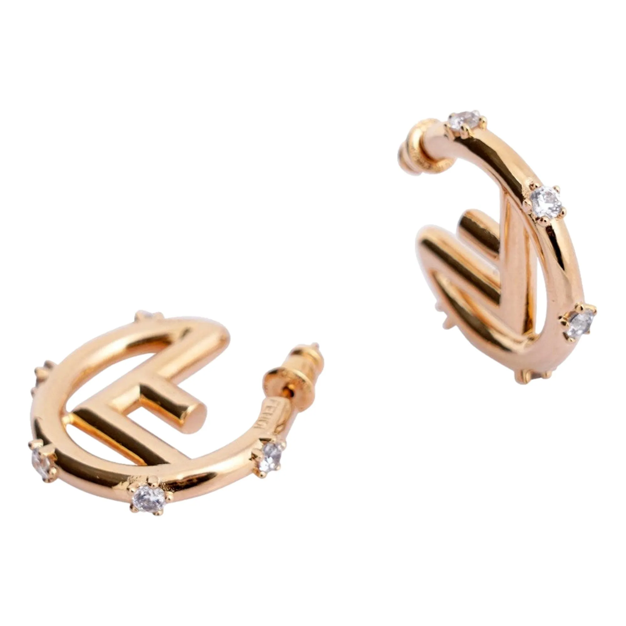 Fendi F Is Fendi Womens Gold Hoop Earrings Oro Soft and Crystal