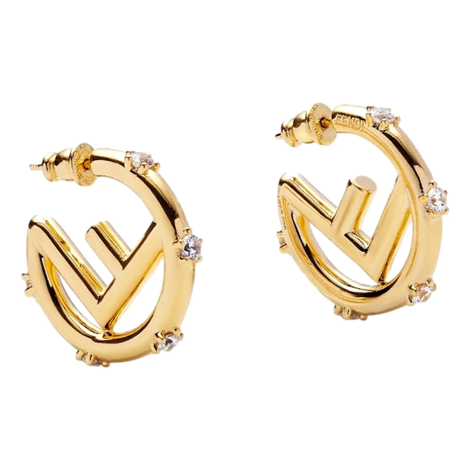 Fendi F Is Fendi Womens Gold Hoop Earrings Oro Soft and Crystal