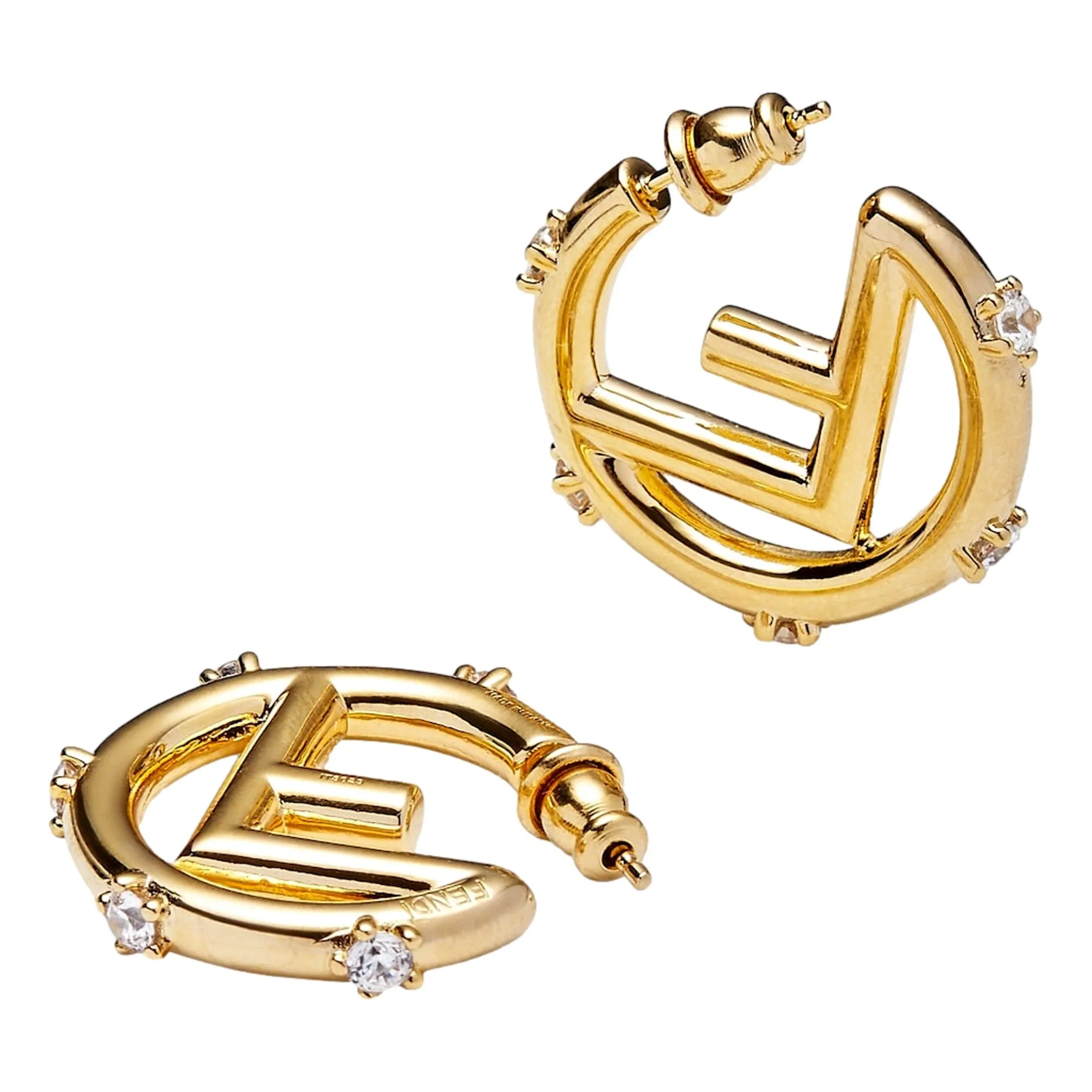 Fendi F Is Fendi Womens Gold Hoop Earrings Oro Soft and Crystal