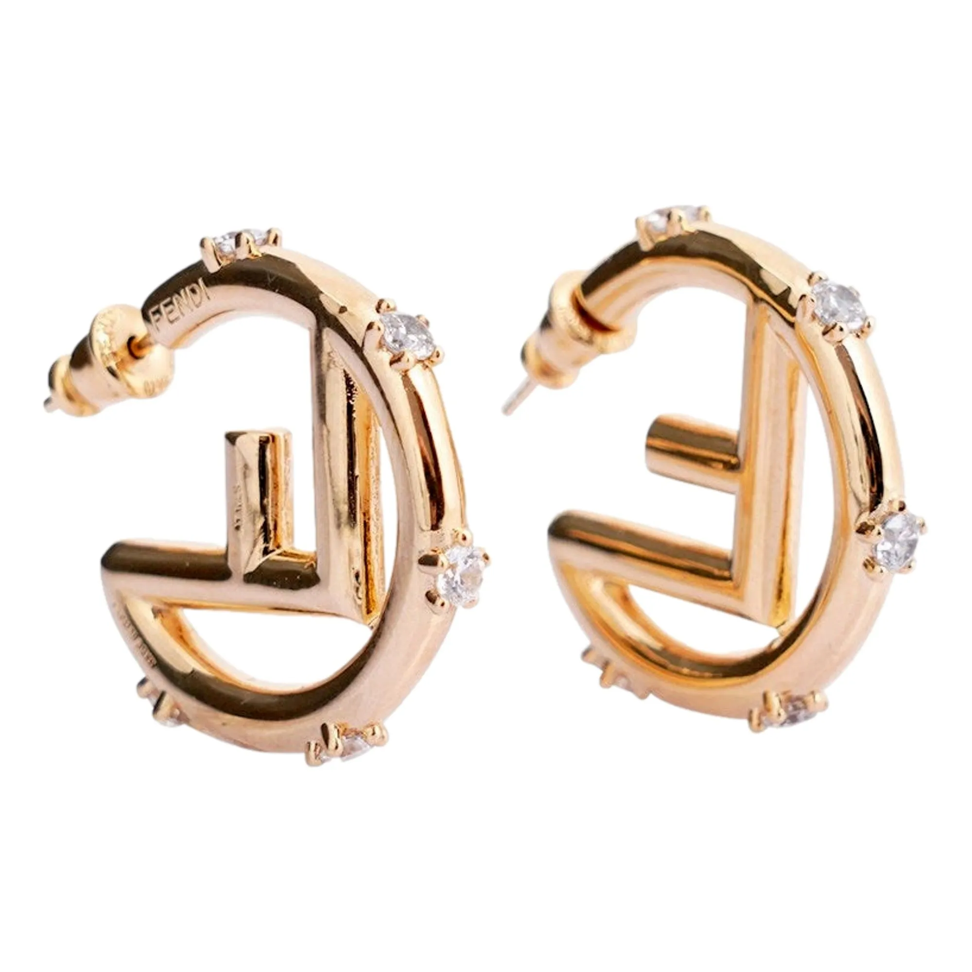 Fendi F Is Fendi Womens Gold Hoop Earrings Oro Soft and Crystal