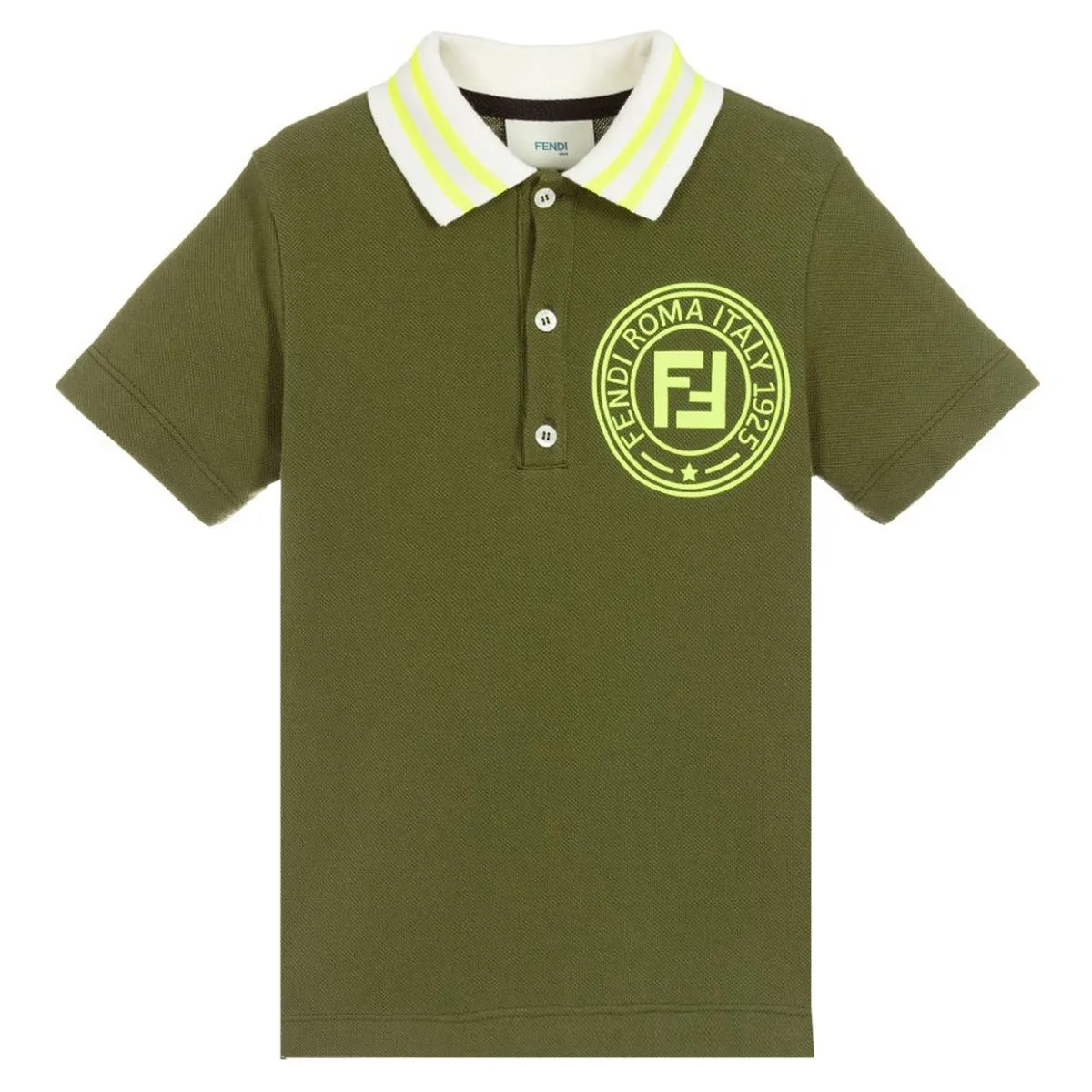 Fendi Junior Olive Green Cotton Polo Shirt