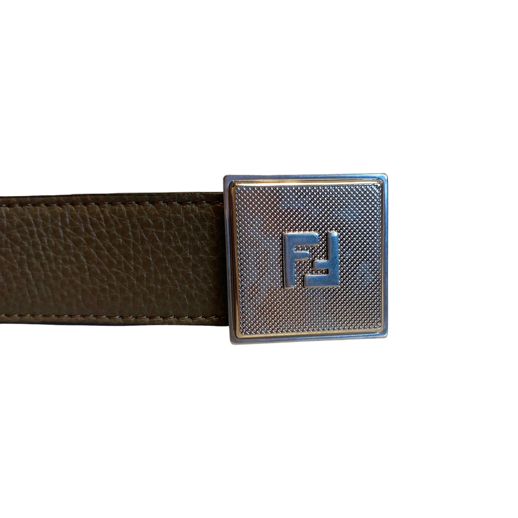 Fendi Mens Yellow Brown Reversible Grained Leather Belt 95