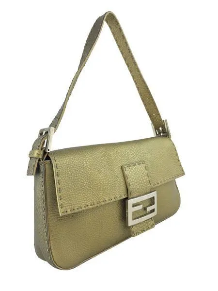 Fendi Metallic Leather Baguette Shoulder Bag