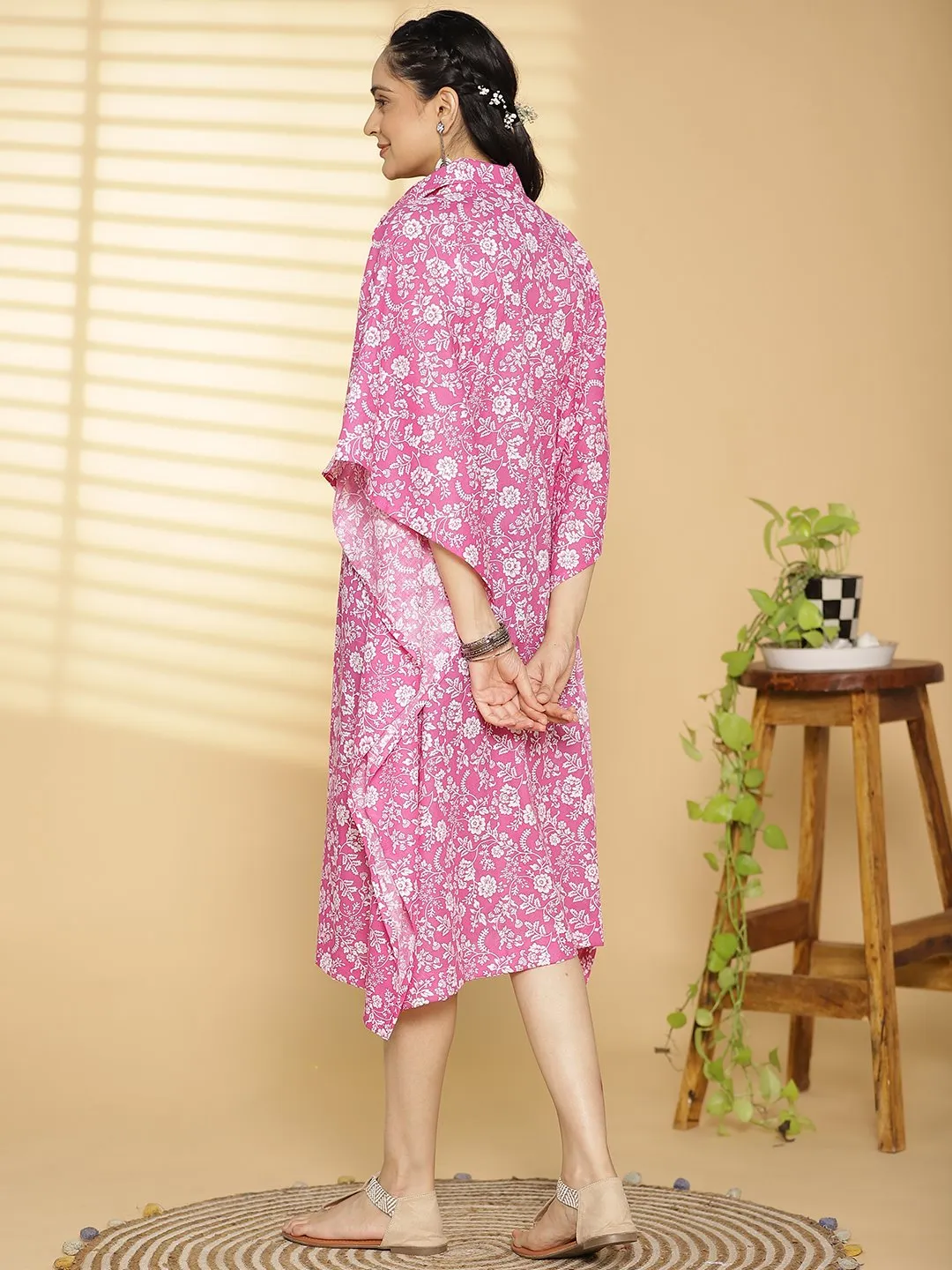 Fuschia Jaal Printed ShirtKaftan