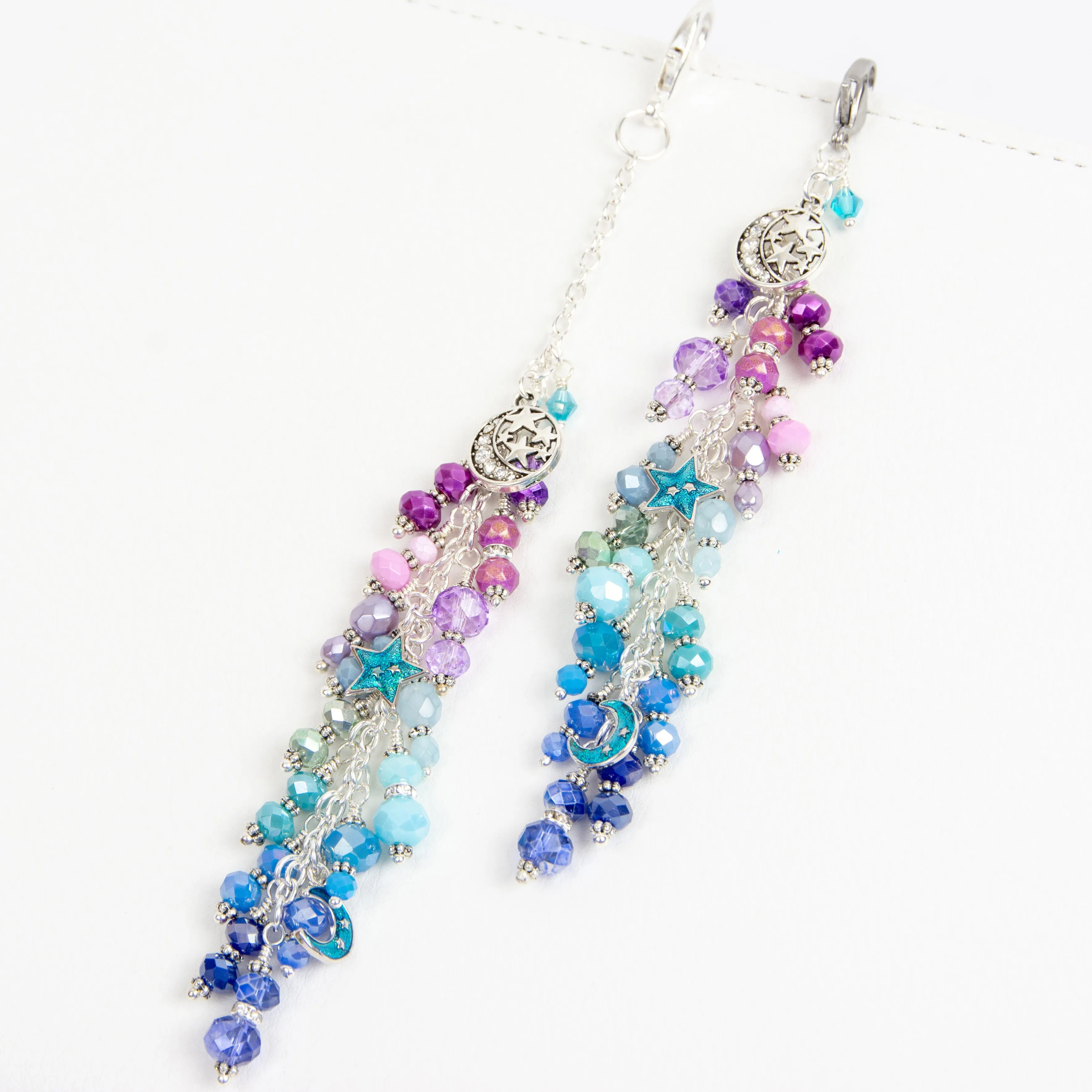 Galaxy Charm with Enamel Moon and Star Charms in Silver with Purple, Aqua and Blue Ombre Dangle