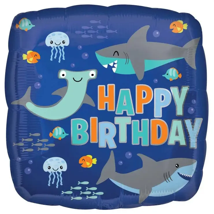 Happy Birthday Sharks Foil Balloon