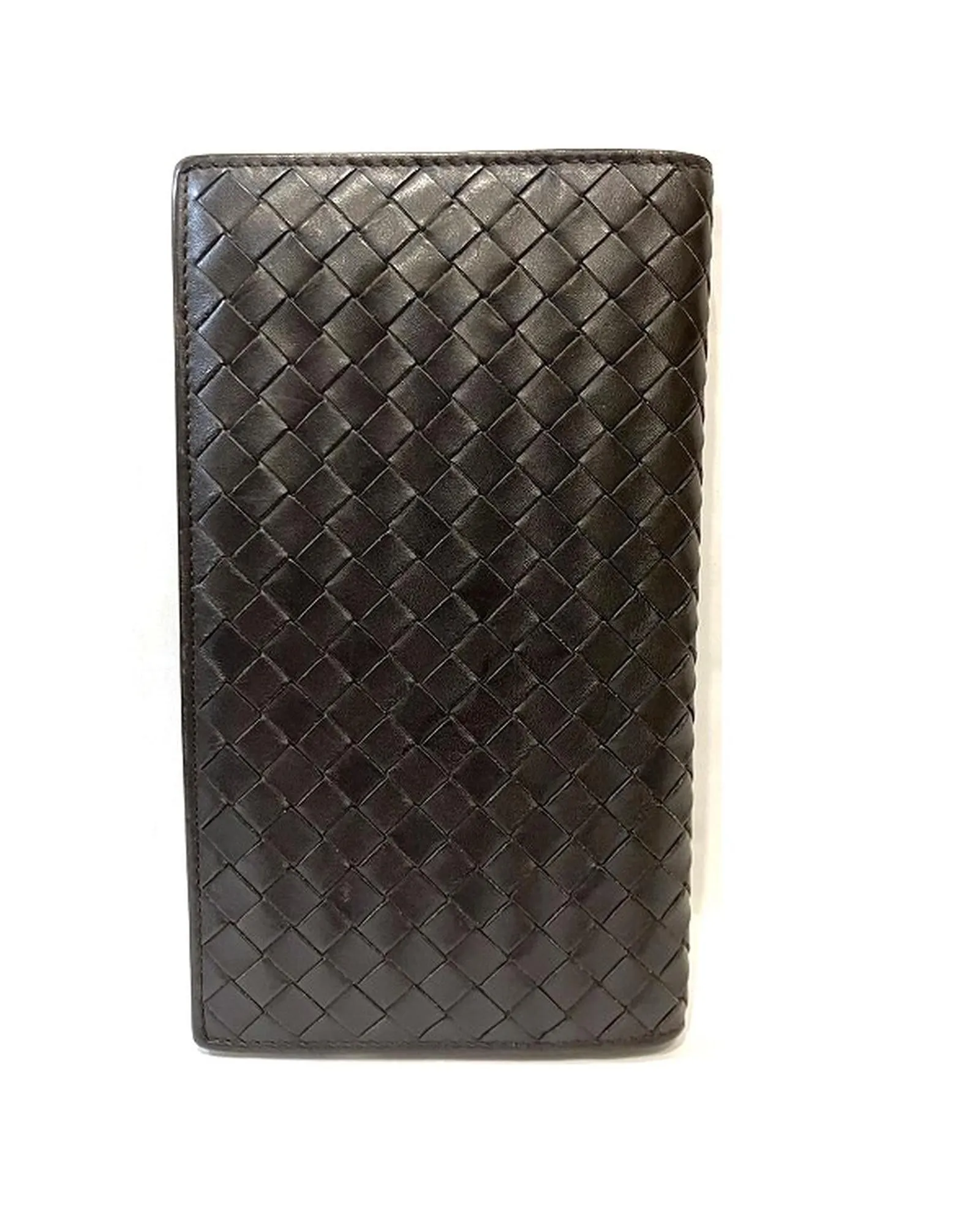 Intrecciato Leather Long Wallet in Brown