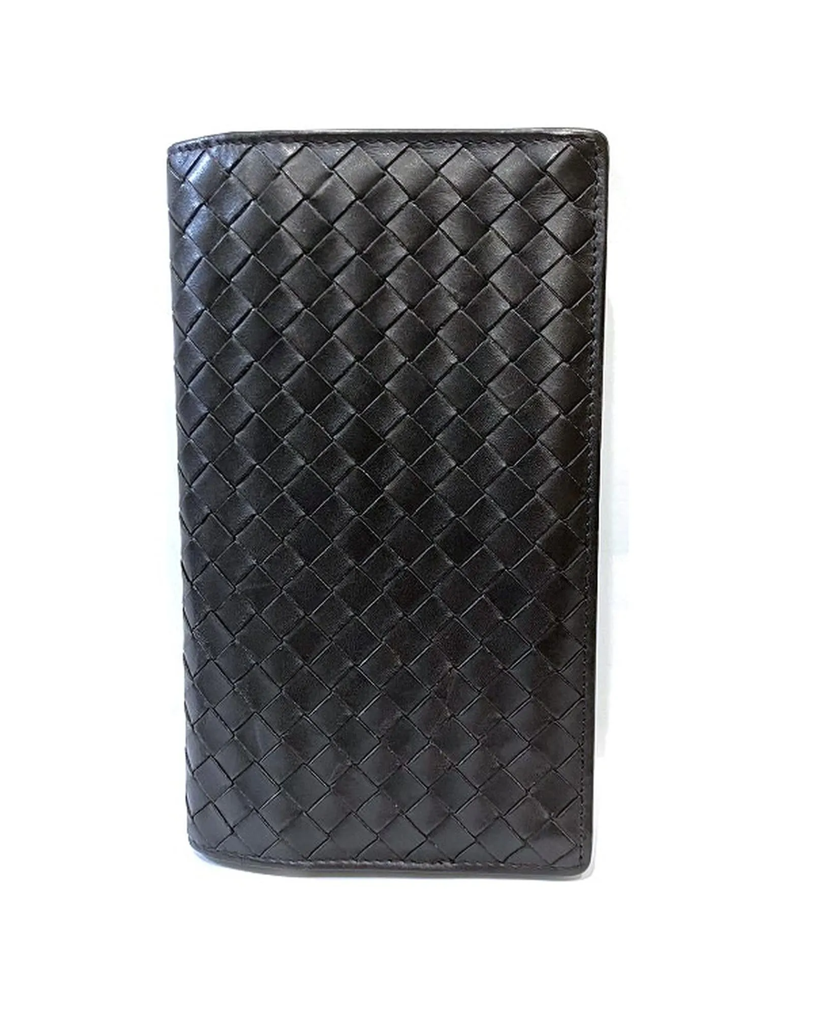 Intrecciato Leather Long Wallet in Brown