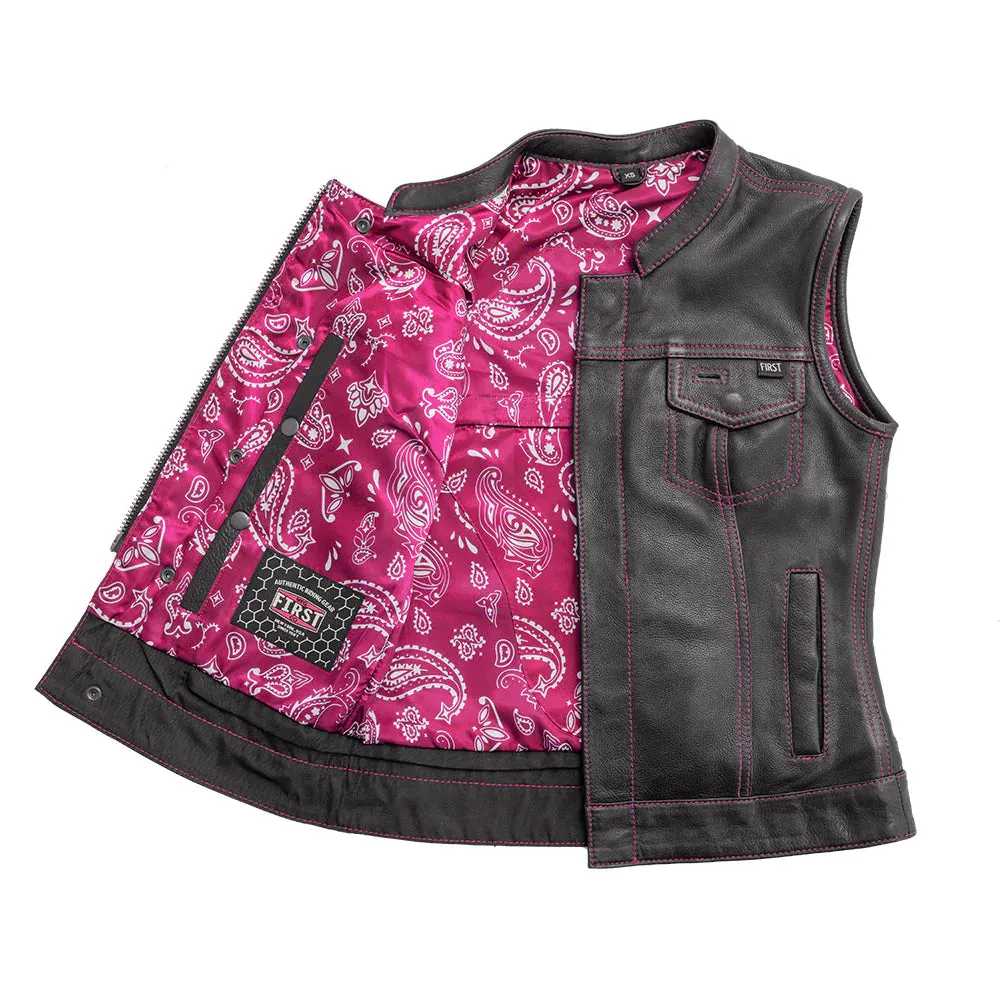 Jessica Women's  Motorcycle Leather Vest - Pink - Limited Edition