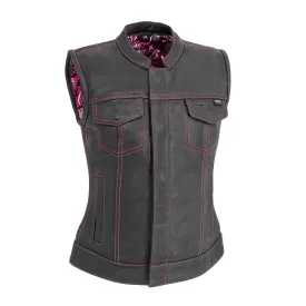 Jessica Women's  Motorcycle Leather Vest - Pink - Limited Edition