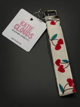 Katie Clouds Keychain Wristlet - Heart Cherries - Hand Made in England