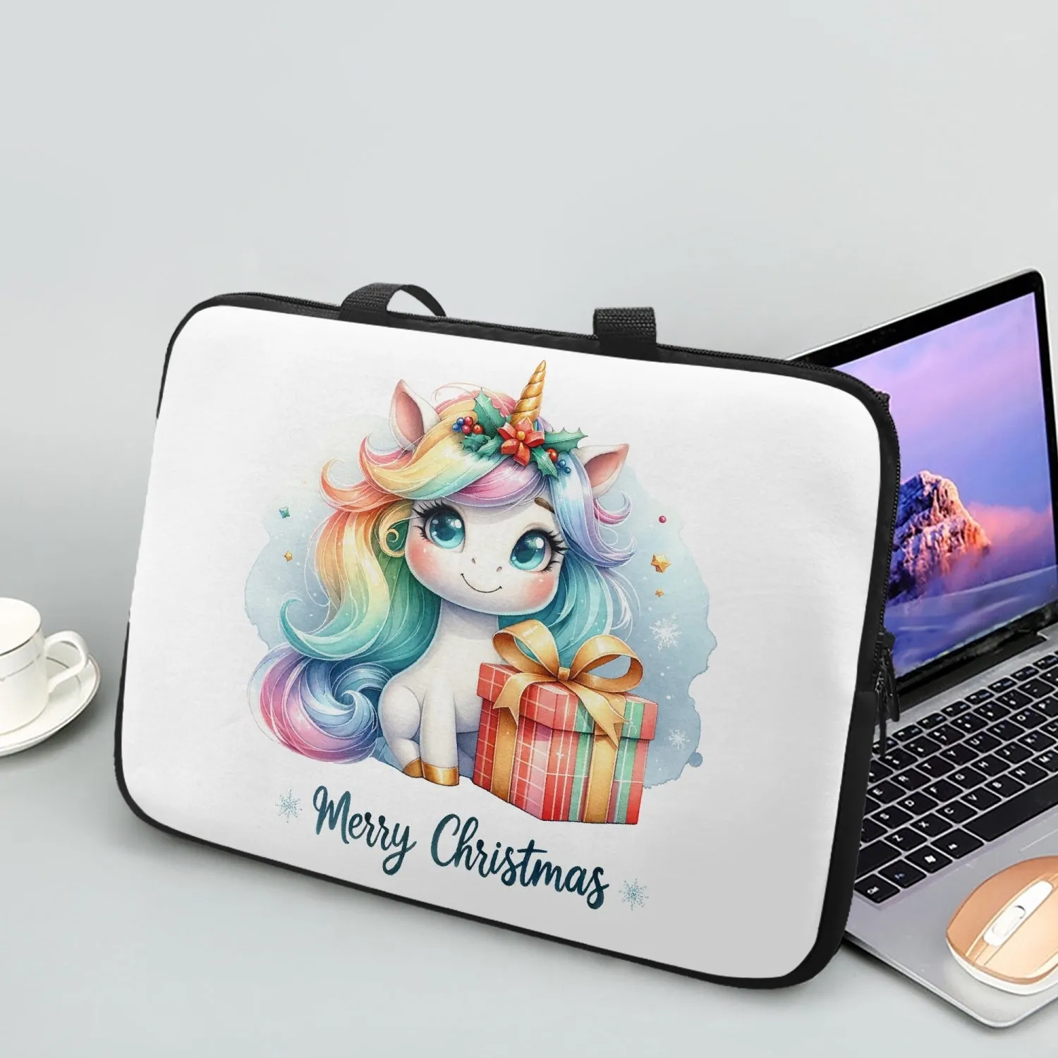 Laptop Sleeve with handles - Christmas, Unicorn