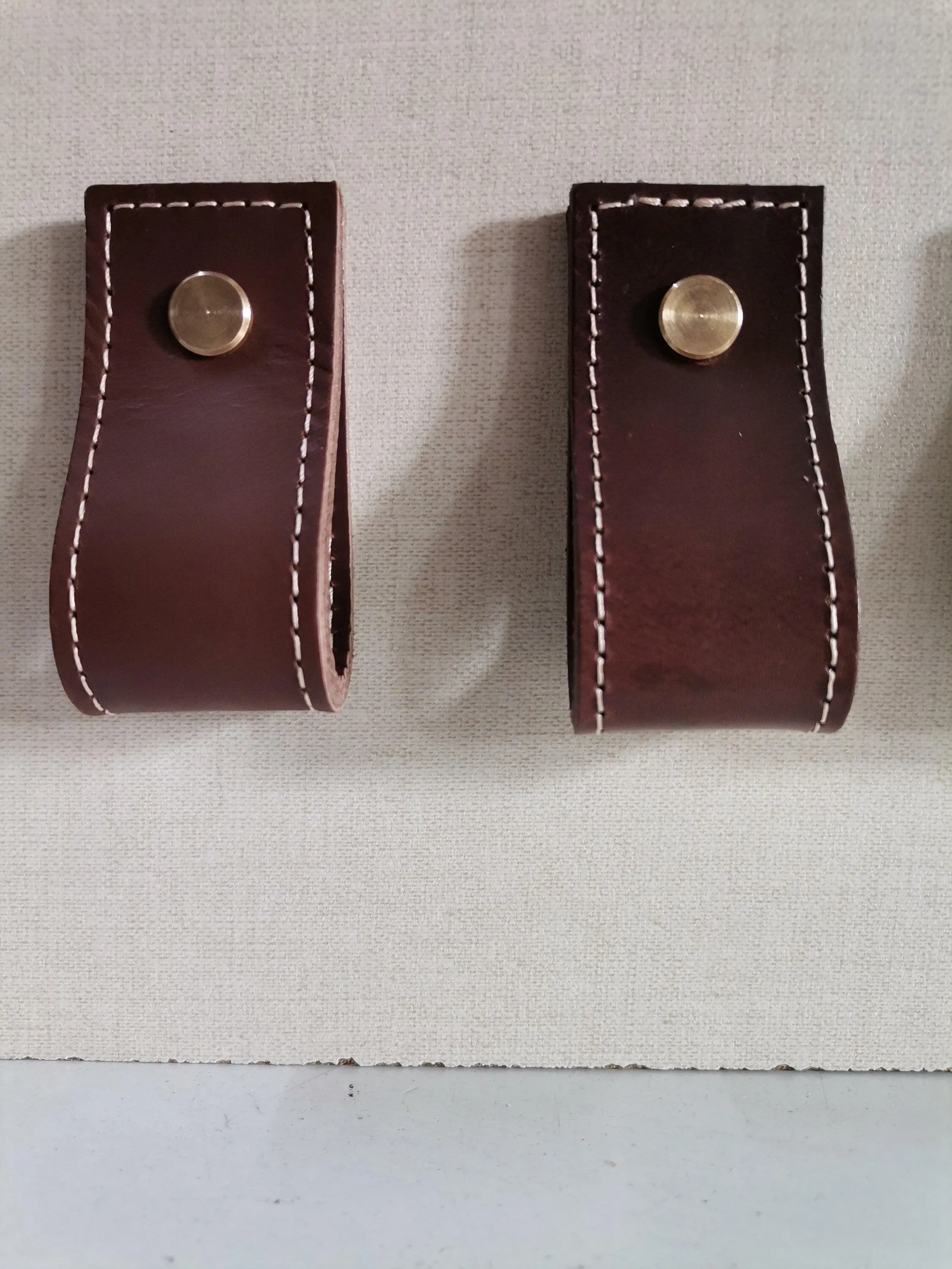 Leather drawer pulls, furniture leather knobs for cabinet doors, stitched and rectangle, width 3 cm (1" 3/16 inches)