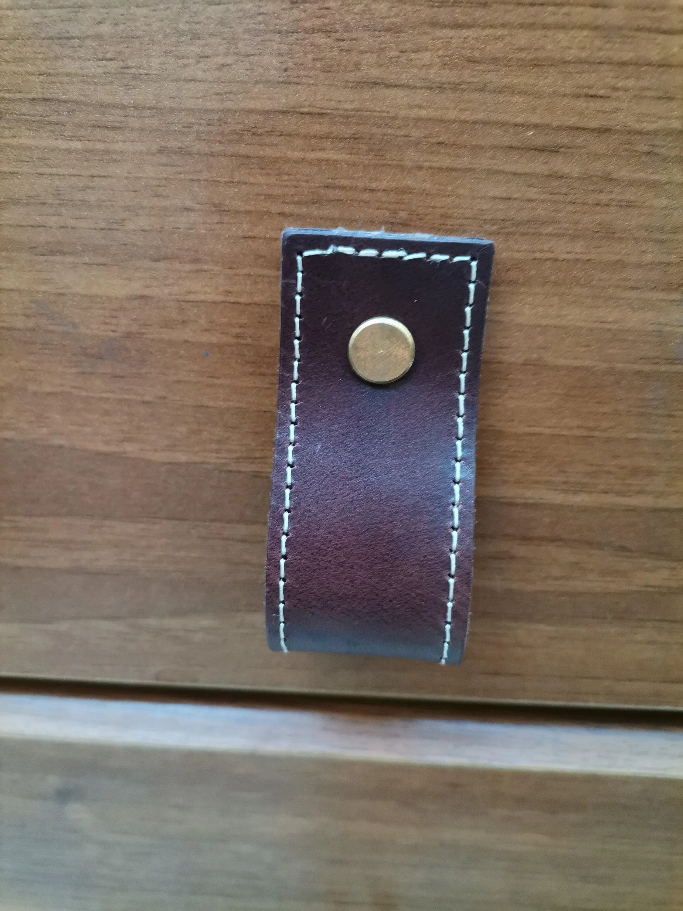 Leather drawer pulls, furniture leather knobs for cabinet doors, stitched and rectangle, width 3 cm (1" 3/16 inches)