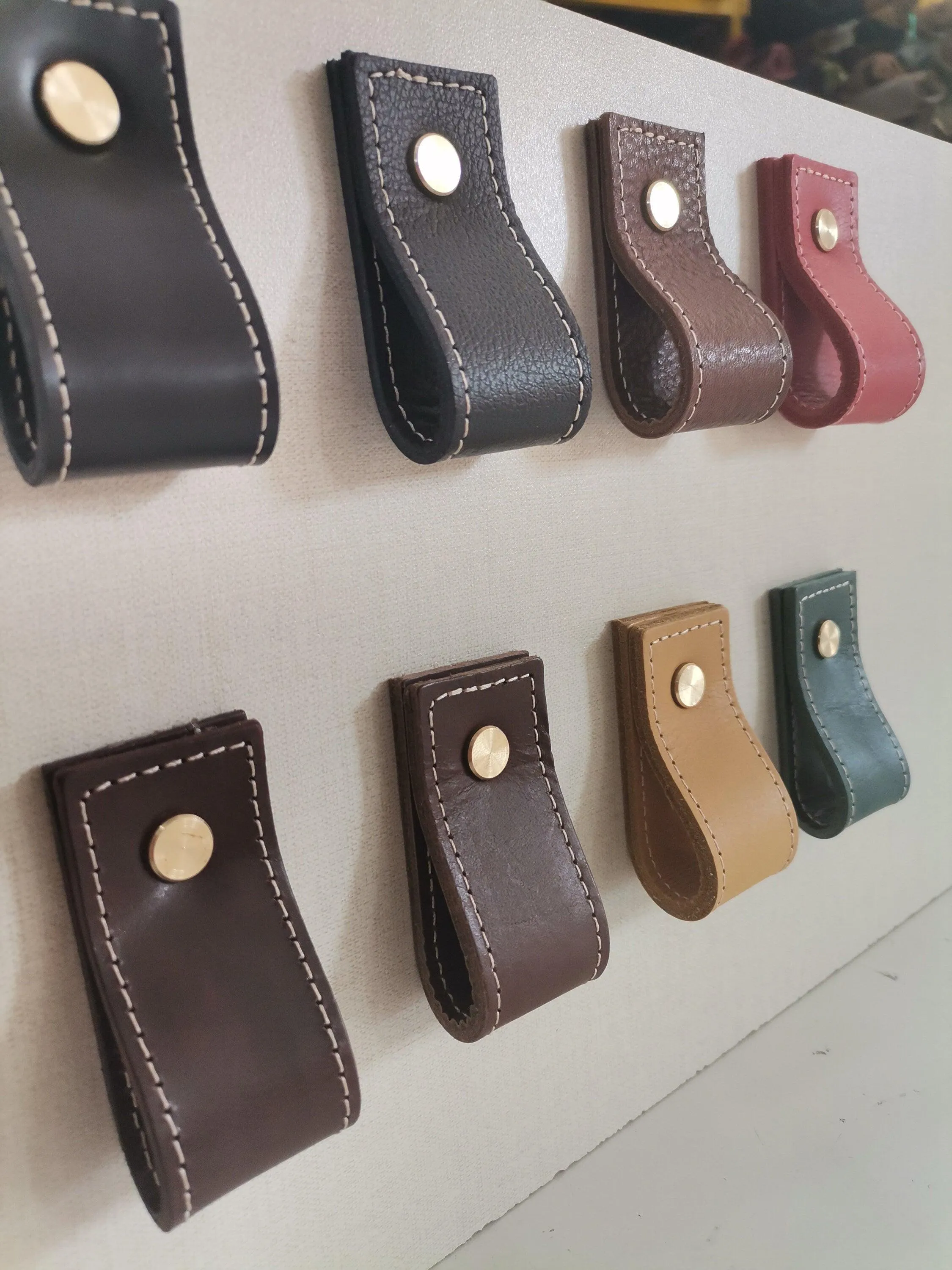 Leather drawer pulls, furniture leather knobs for cabinet doors, stitched and rectangle, width 3 cm (1" 3/16 inches)