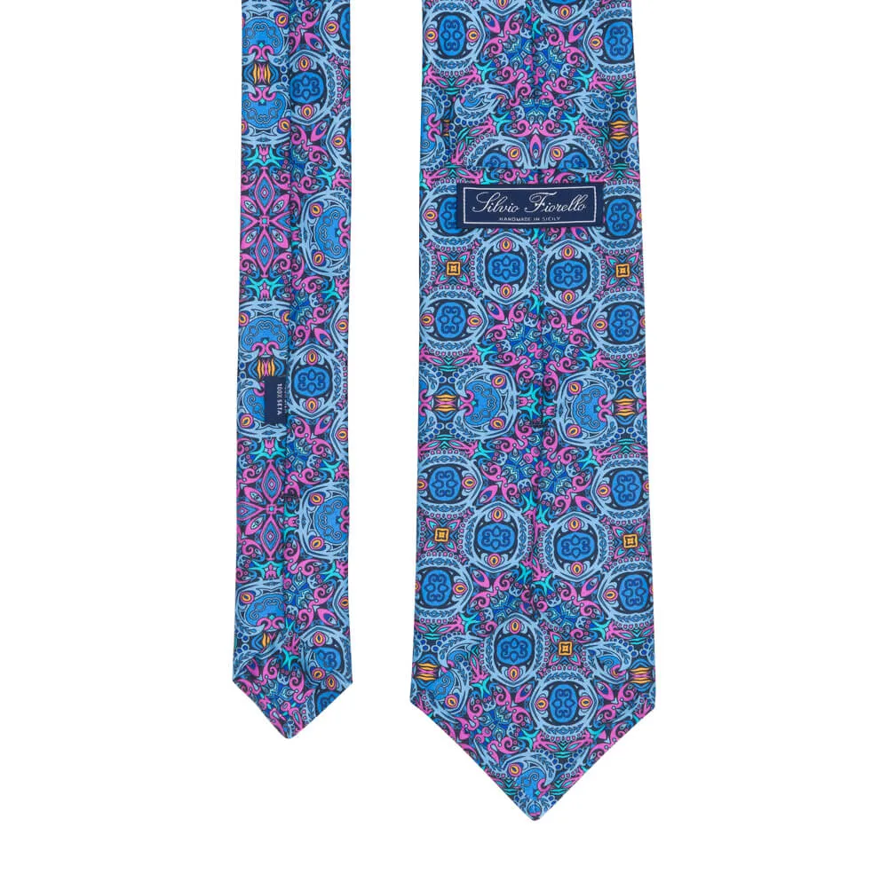 Light Blue and Pink King of Sicily Duchesse Silk Tie