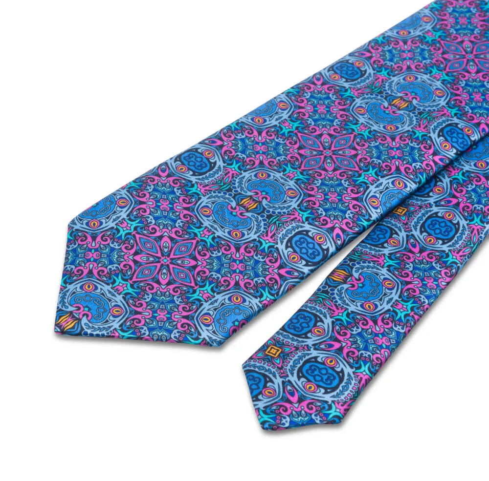 Light Blue and Pink King of Sicily Duchesse Silk Tie