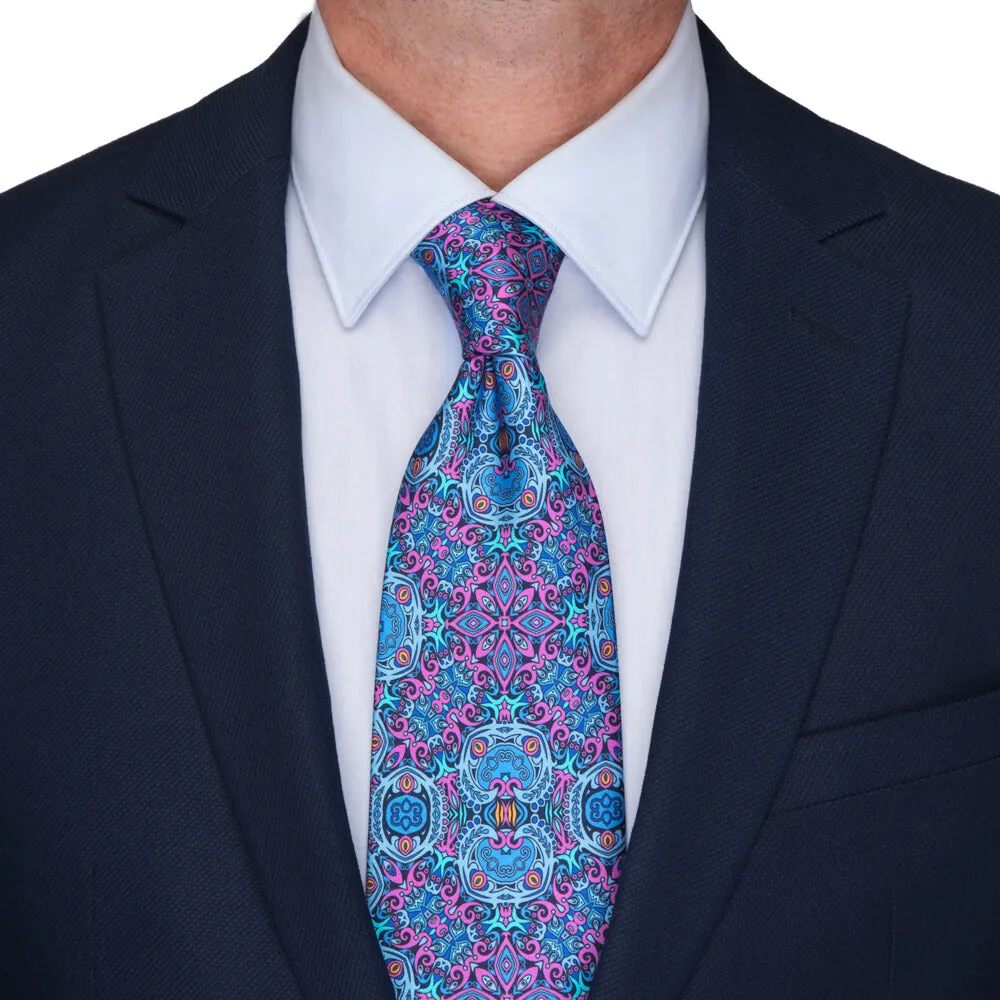 Light Blue and Pink King of Sicily Duchesse Silk Tie