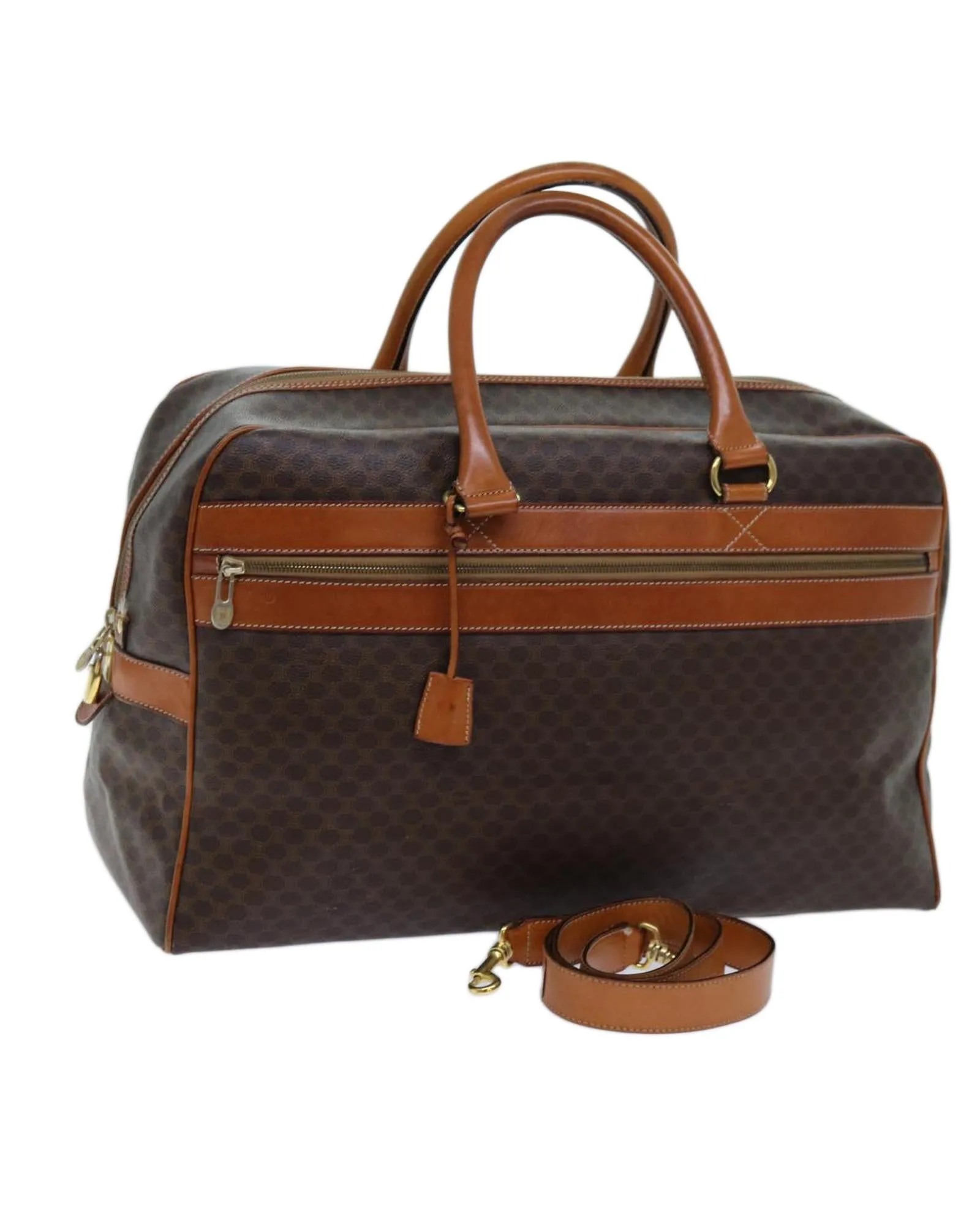 Macadam Canvas Boston Bag with Padlock and Key in Brown