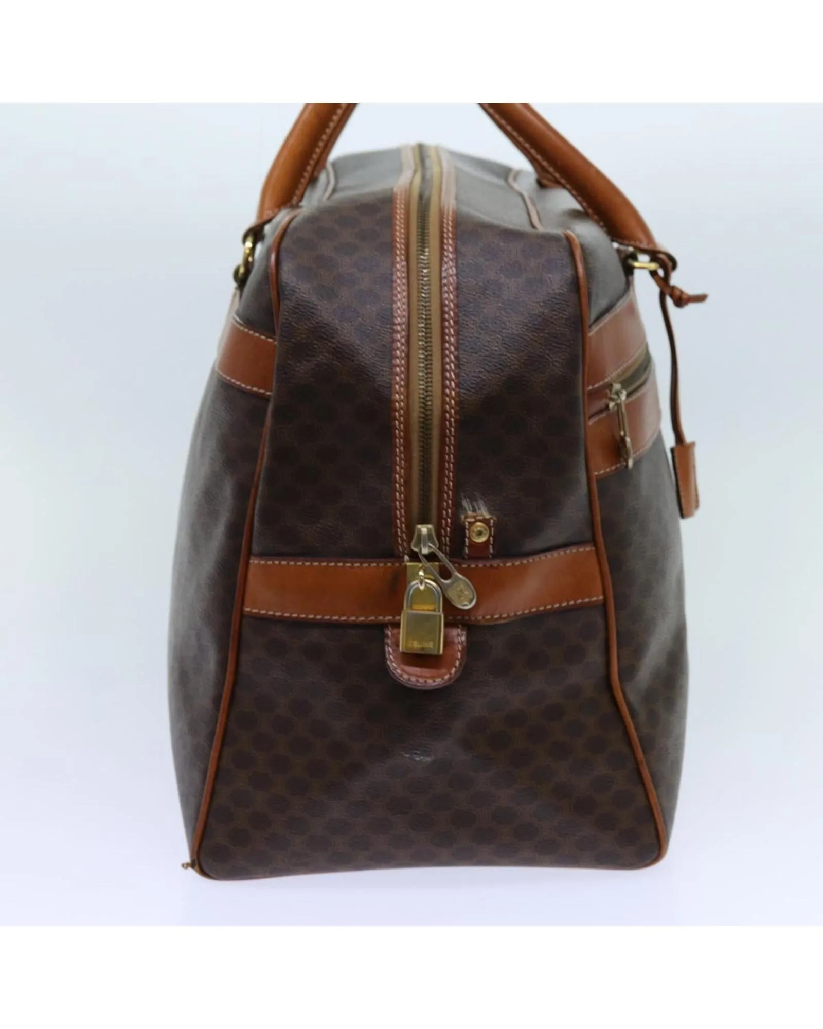 Macadam Canvas Boston Bag with Padlock and Key in Brown