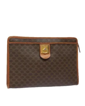 Macadam Canvas Clutch Bag in Brown PVC Leather by Celine