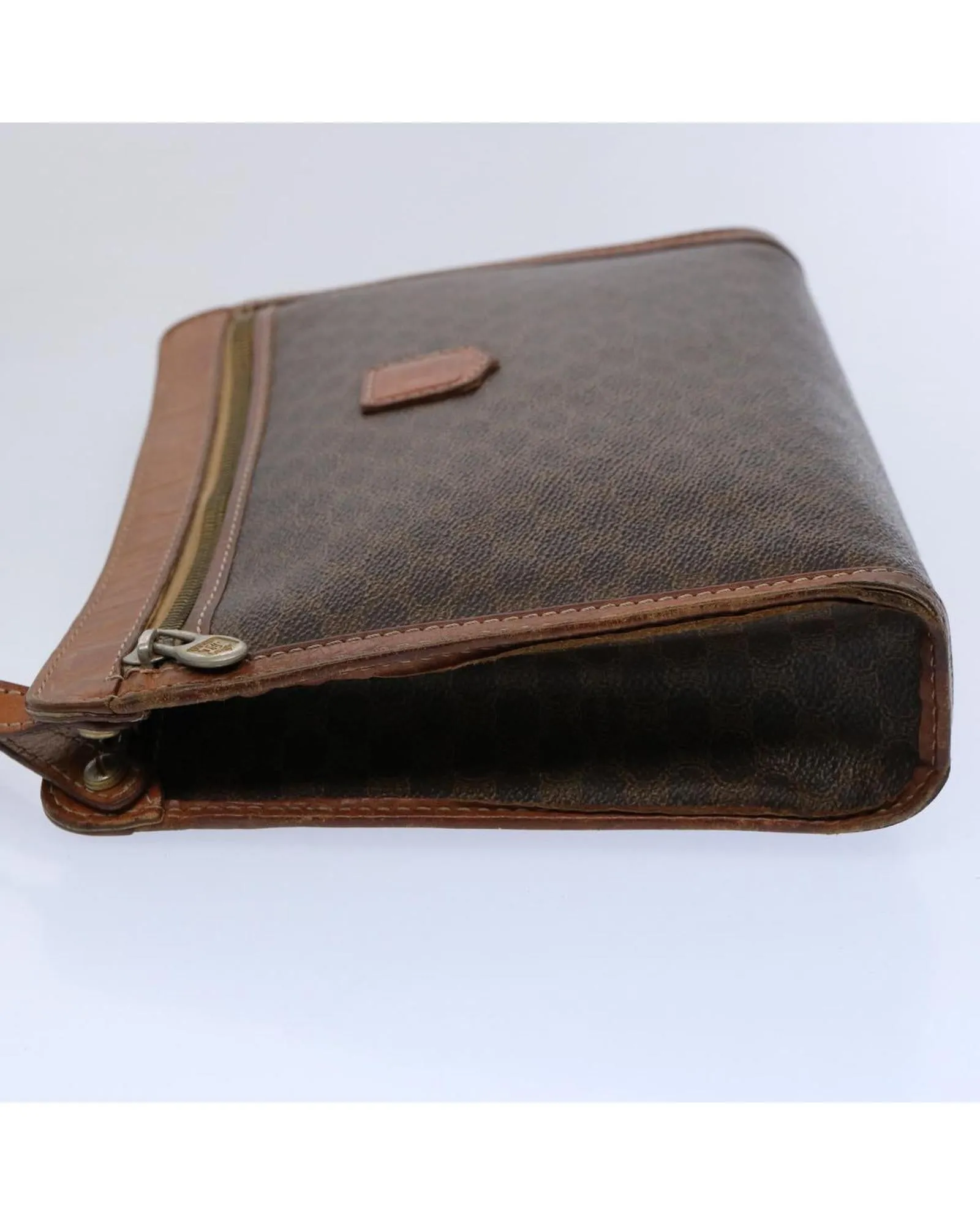 Macadam Canvas Clutch Bag with PVC Leather Trim in Brown